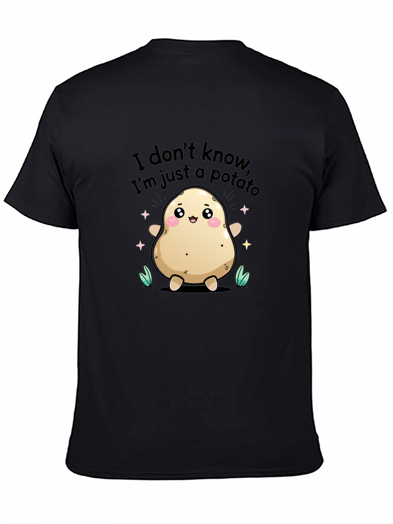 Black Funny Potato T-Shirt - "I Don't Know, I'm Just a Potato" view 4
