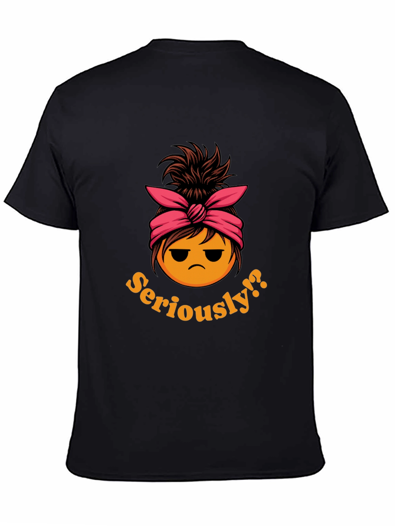 Black Seriously?! Messy Bun Emoji T-Shirt view 4