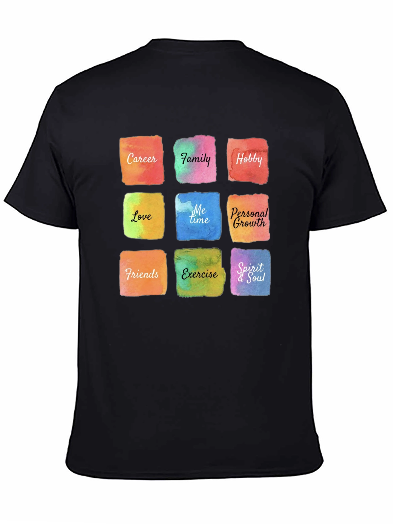 Black Mindful Life T-Shirt - Watercolor Balance Design view 4