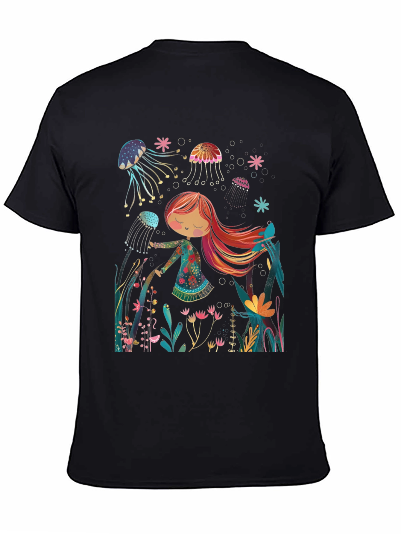 Black Whimsical Jellyfish T-Shirt - Unique Graphic Tee view 4