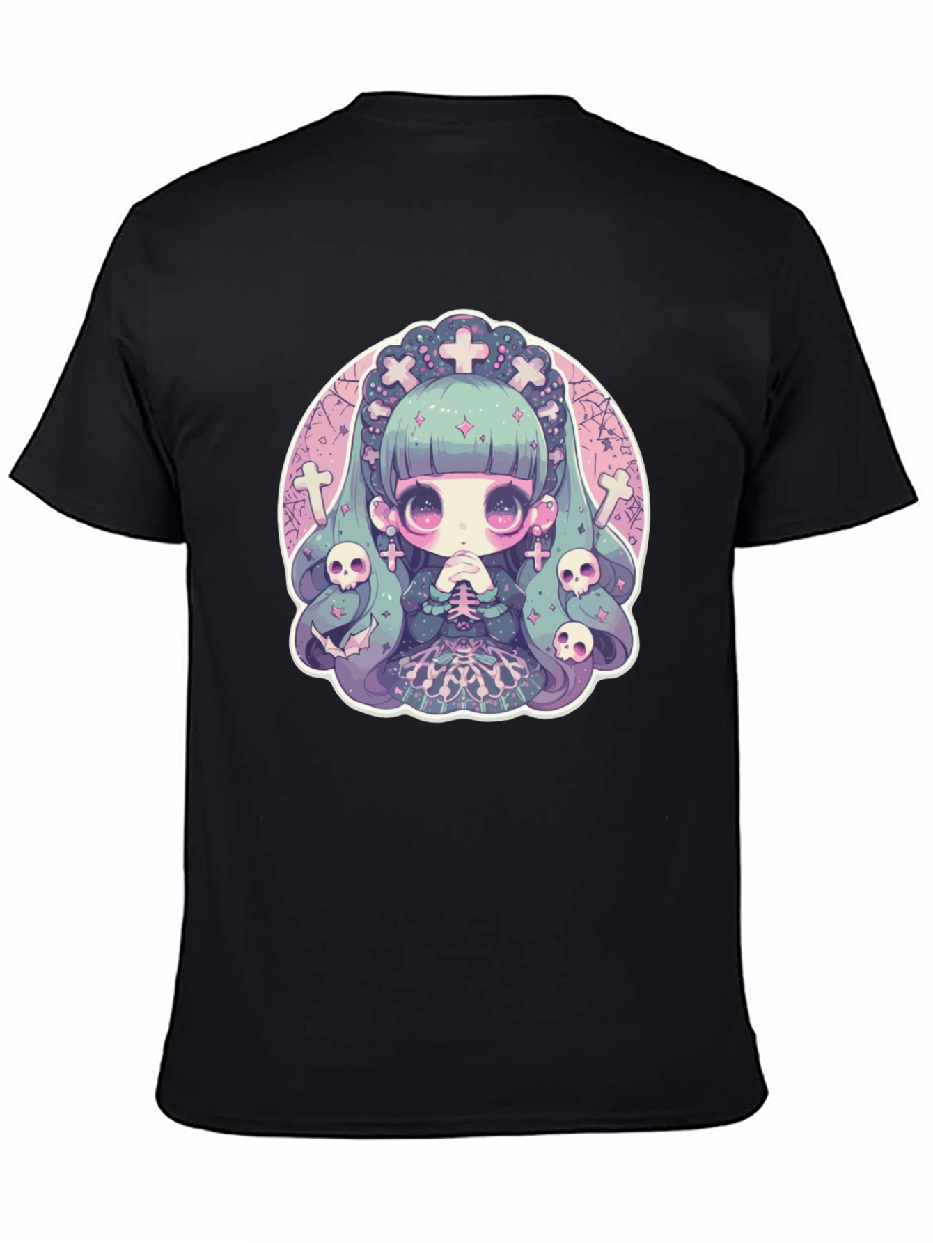 Black Gothic Anime Girl T-Shirt view 4
