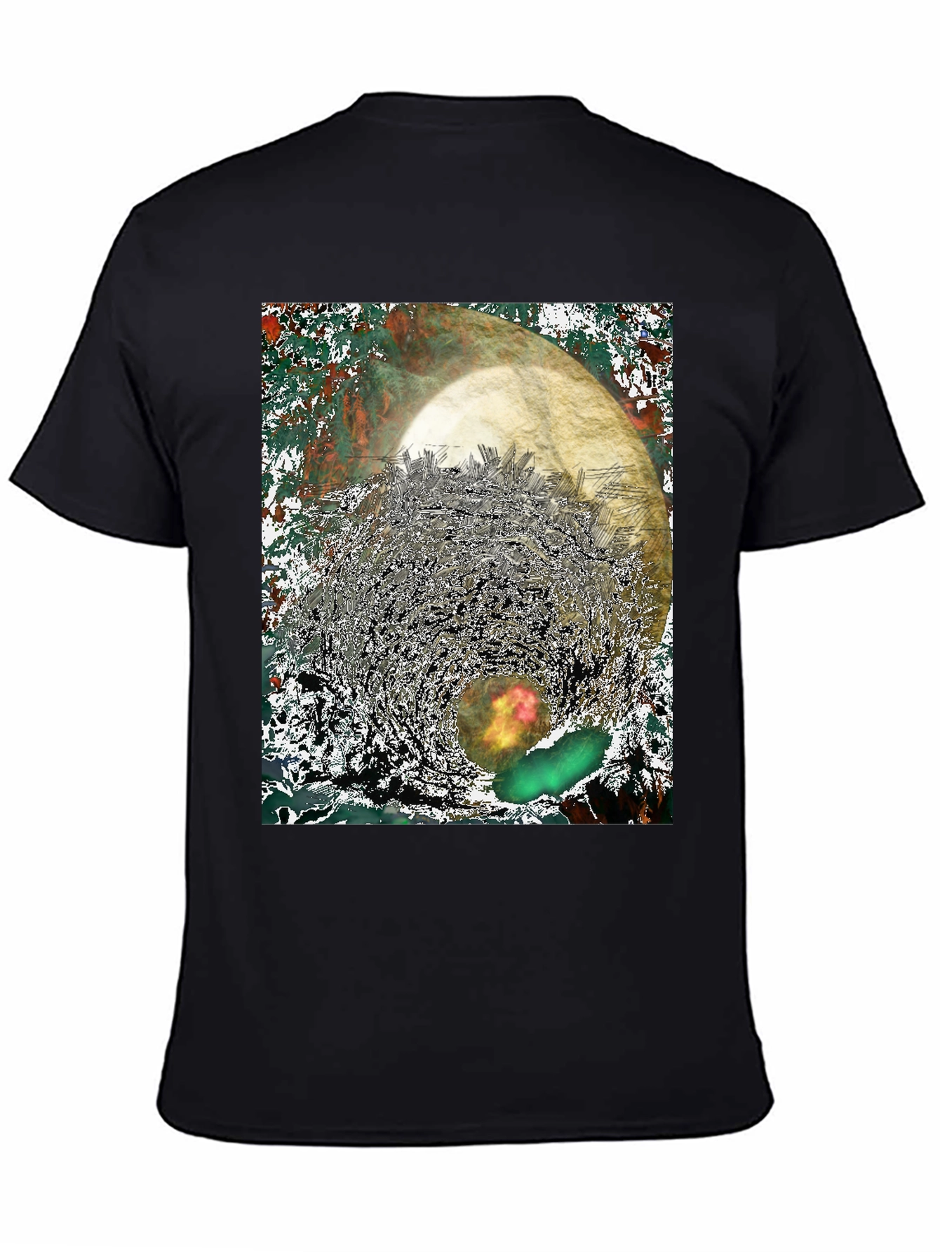 Black Abstract Print Tee - Unique Graphic T-Shirt view 4