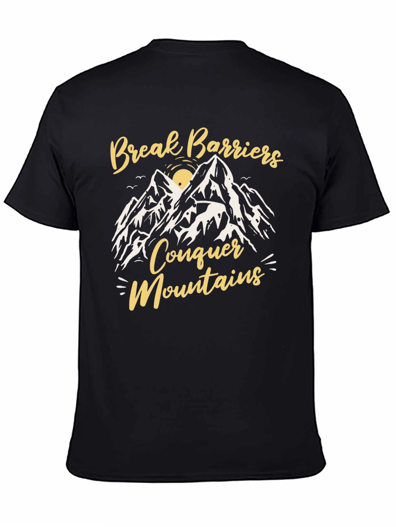 Black Break Barriers Conquer Mountains Graphic Tee view 4