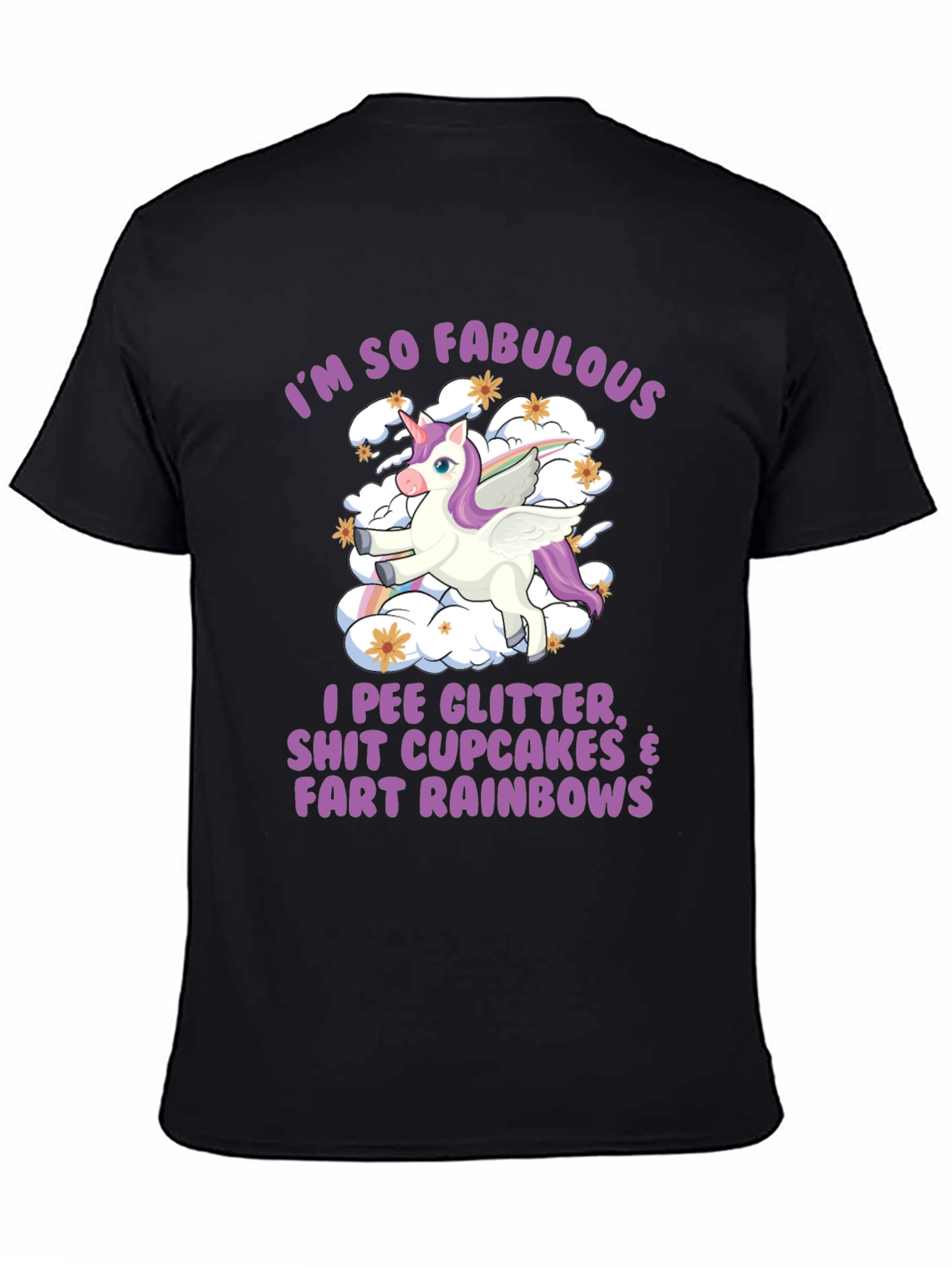 Black Fabulous Unicorn T-Shirt - Glitter, Cupcakes, Rainbows view 4