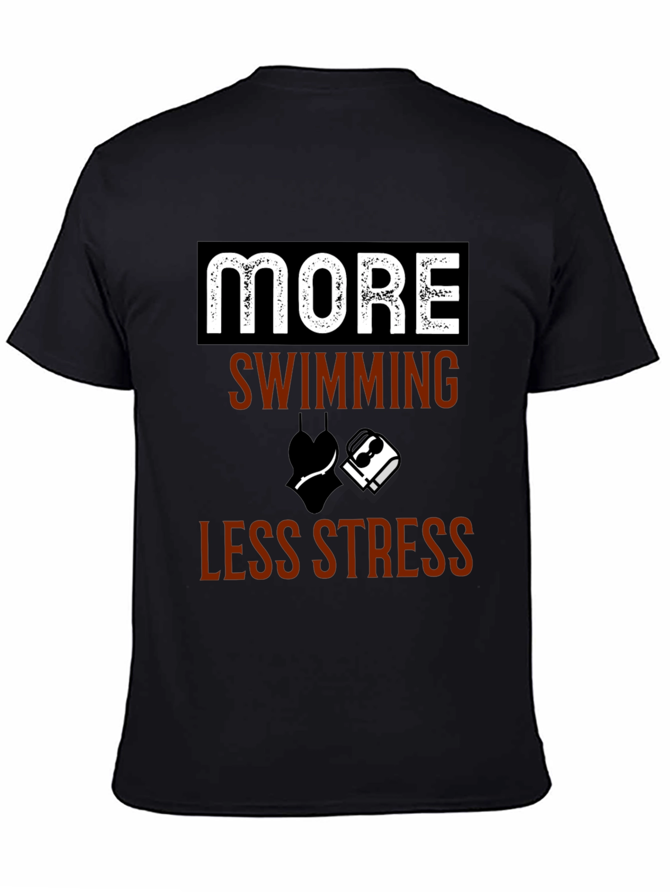 More Swimming Less Stress Black T-Shirt - 4