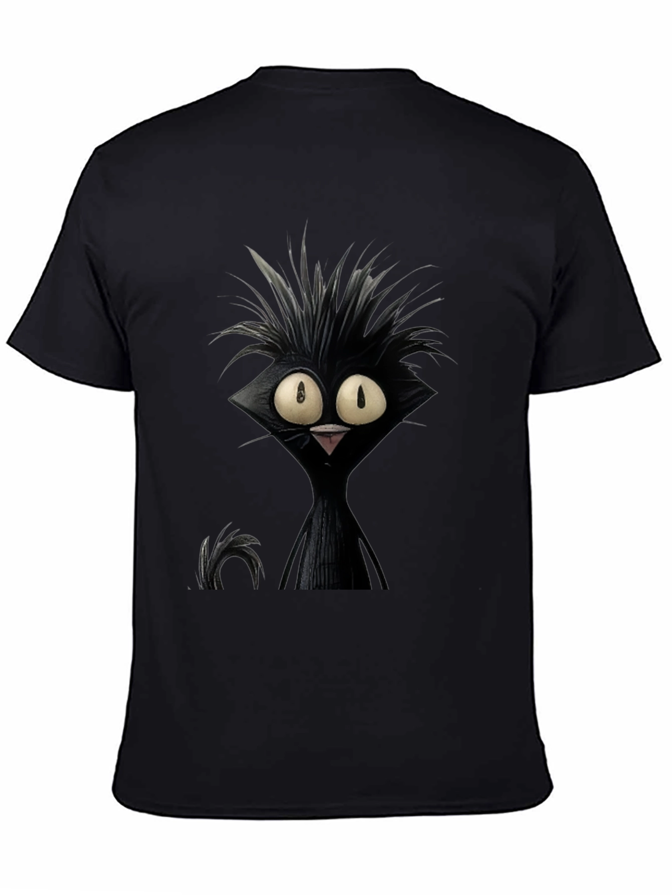 Black Crazy Cat Graphic Tee - Unisex Black T-Shirt view 4