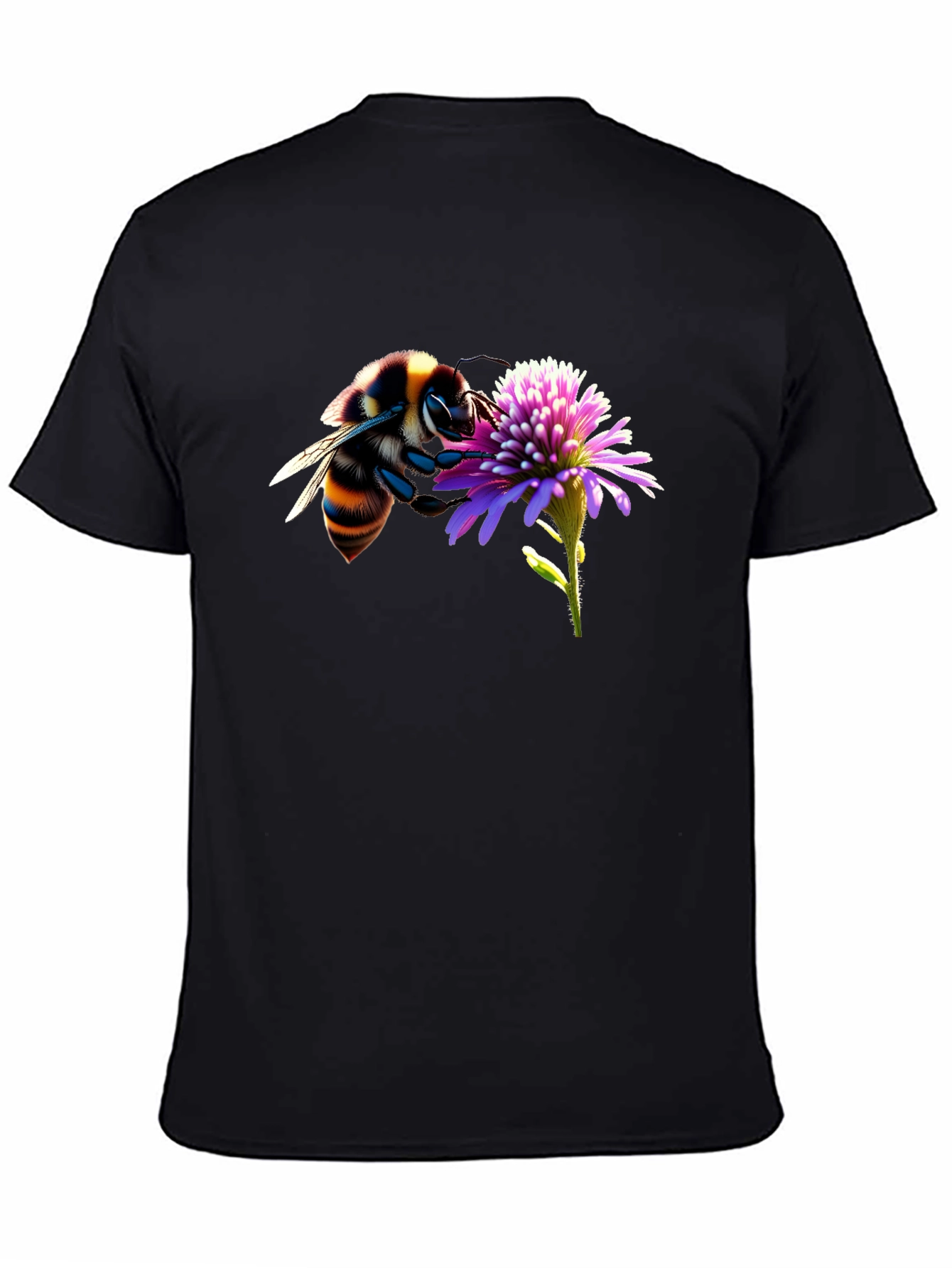 Black Bee on Flower Graphic Tee - Black Cotton T-Shirt view 4