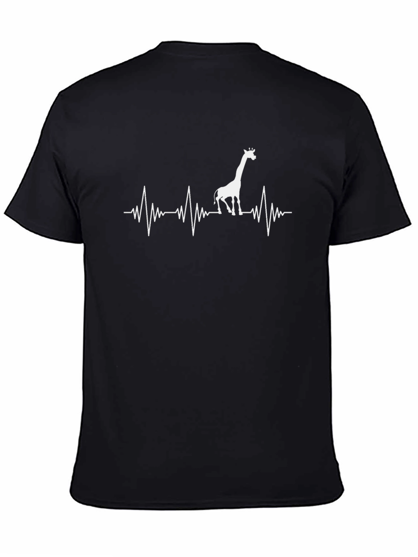 Black Giraffe Heartbeat Graphic Tee - Novelty Crew Neck T-Shirt view 4