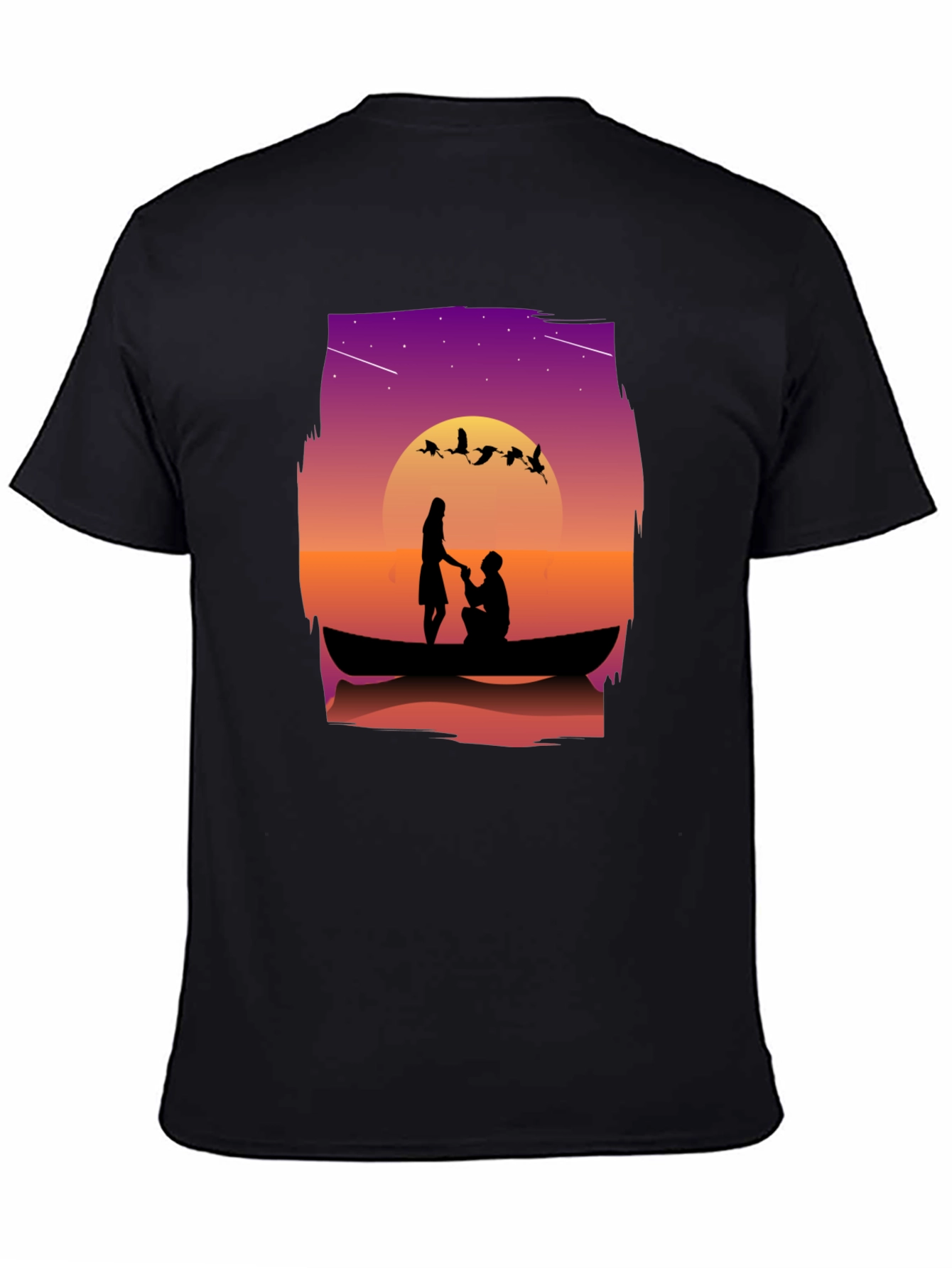 Black Romantic Sunset Proposal Graphic T-Shirt view 4