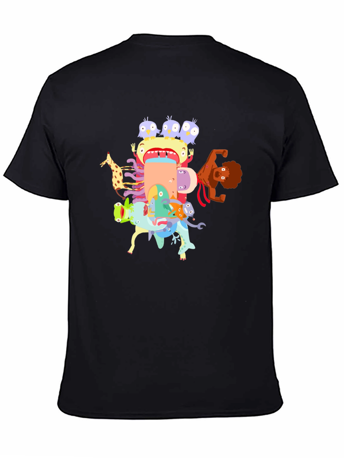 Black Cartoon Creature Stack Black T-Shirt view 4