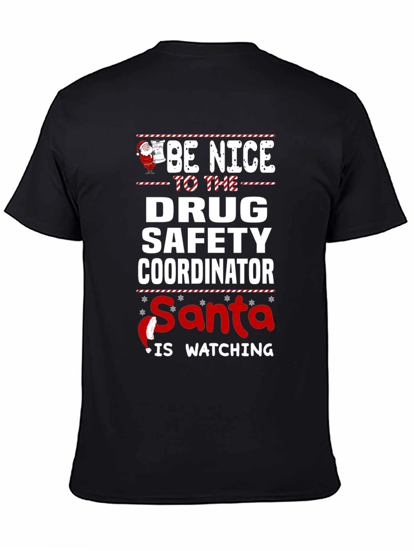 Black Drug Safety Coordinator Santa Watching T-Shirt view 4
