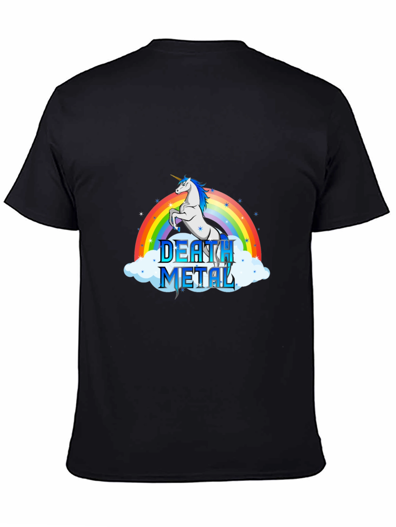 Black Death Metal Unicorn T-Shirt - Rainbow Design view 4