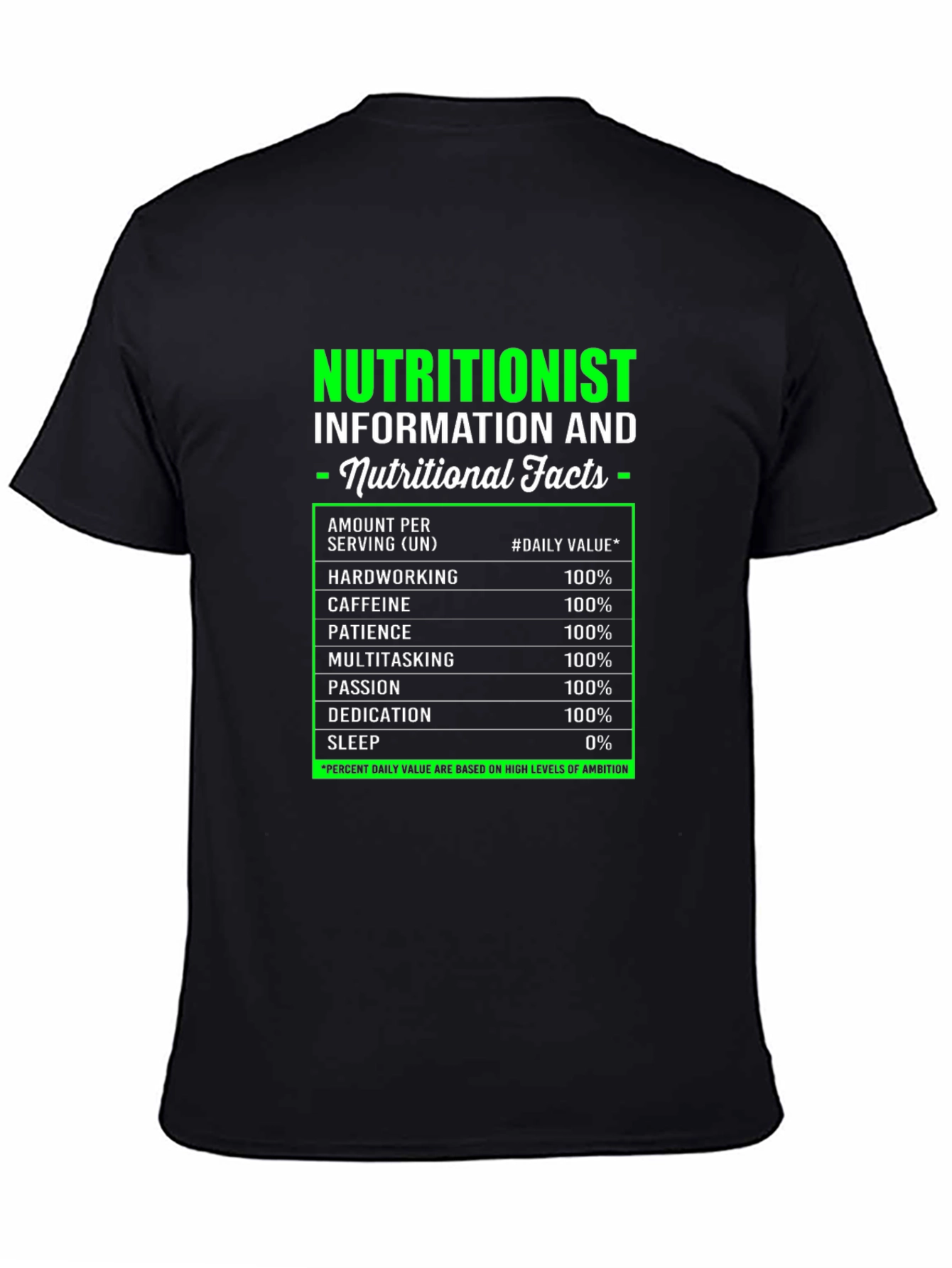 Black Nutritionist Nutritional Facts Black T-Shirt view 4