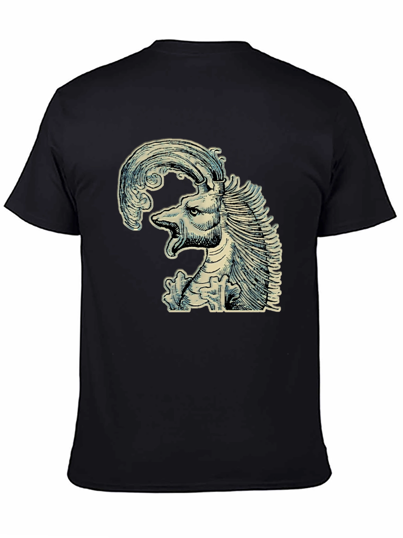 Black Mythical Creature Graphic Tee - Unique Black T-Shirt view 4