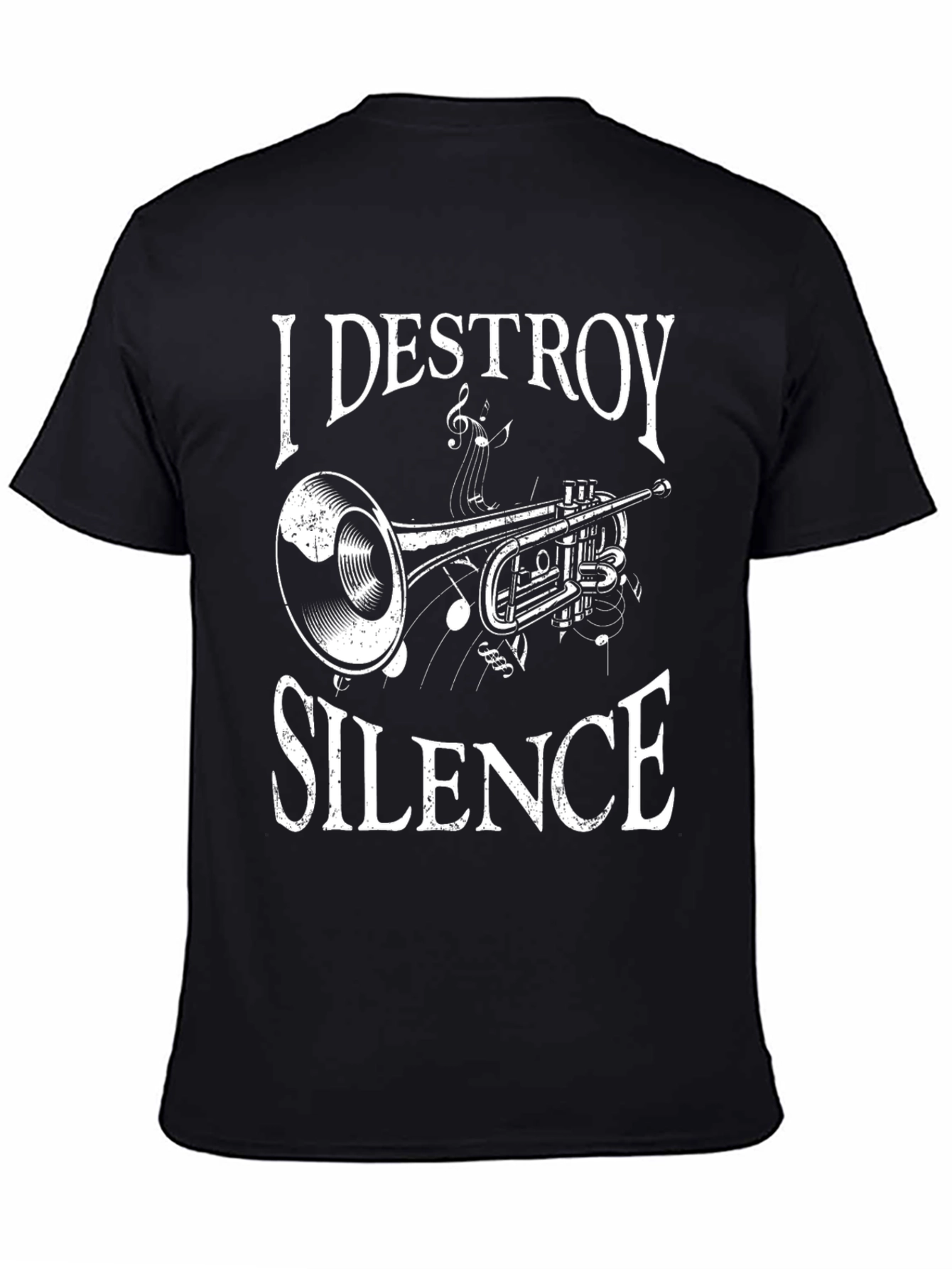 Black I DESTROY SILENCE Trumpet Graphic T-Shirt view 4