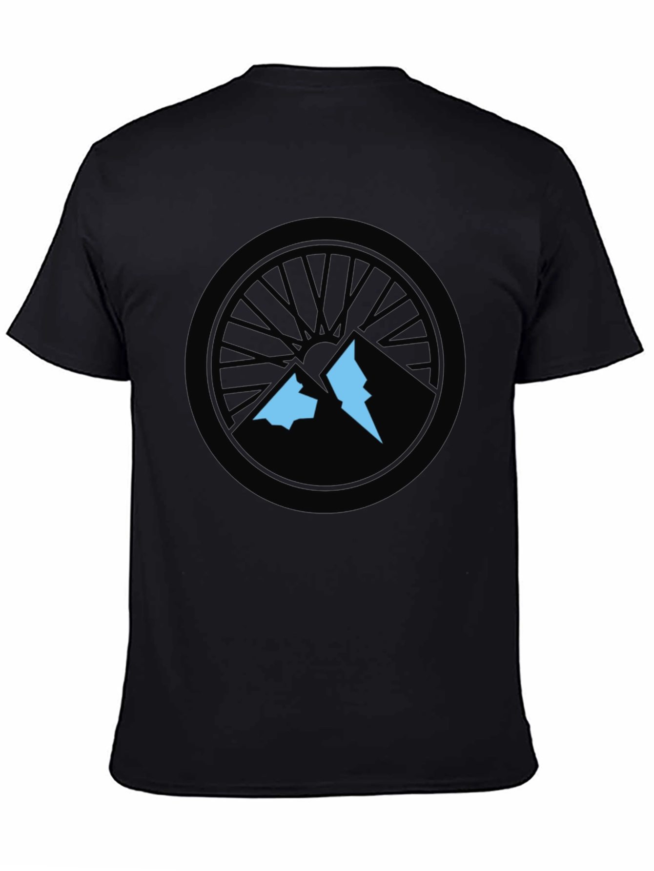 Black Mountain Biking T-Shirt - Wheel and Peaks Design view 4