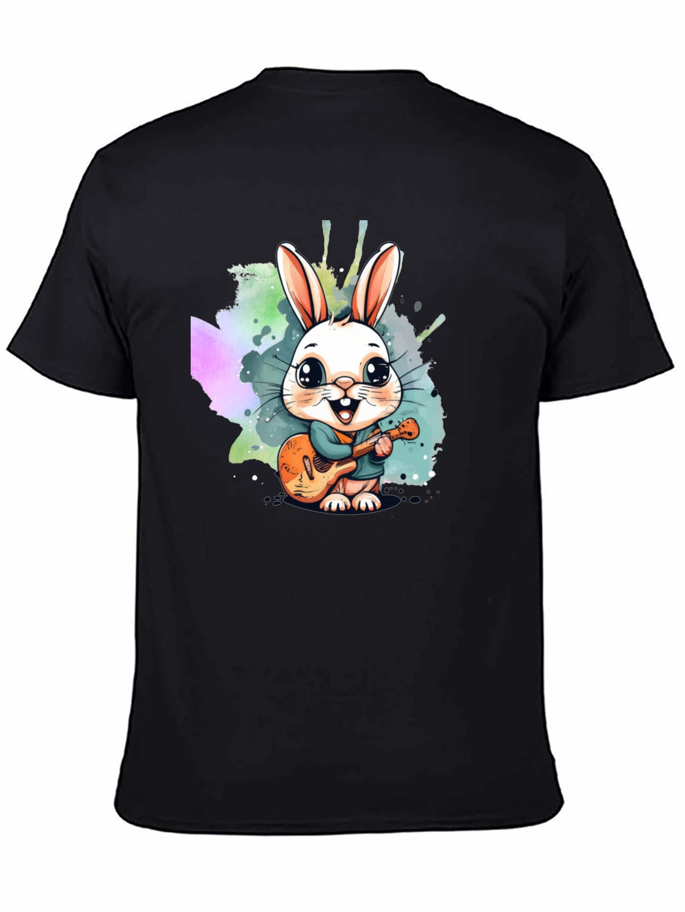 Black Cute Bunny Guitarist Black T-Shirt view 4