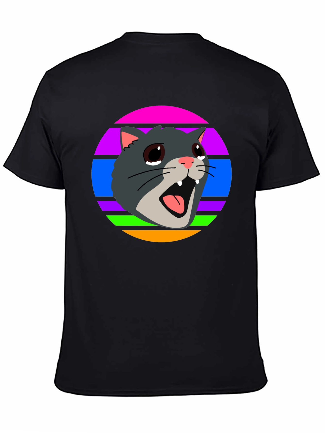 Black Crying Cat Retro T-Shirt, Funny Graphic Tee view 4