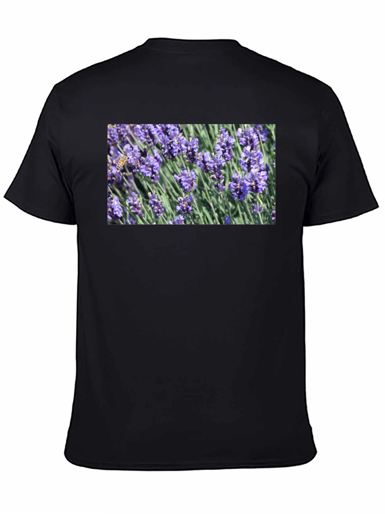 Black Floral Print T-Shirt: Bee on Lavender view 4