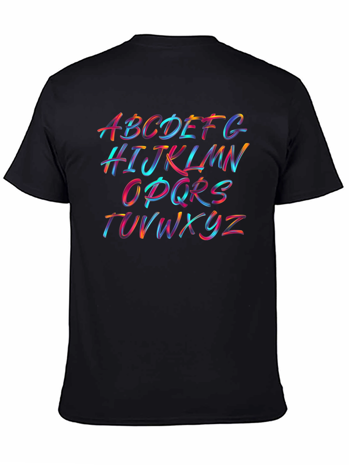 Black Colorful Alphabet Brushstroke T-Shirt view 4