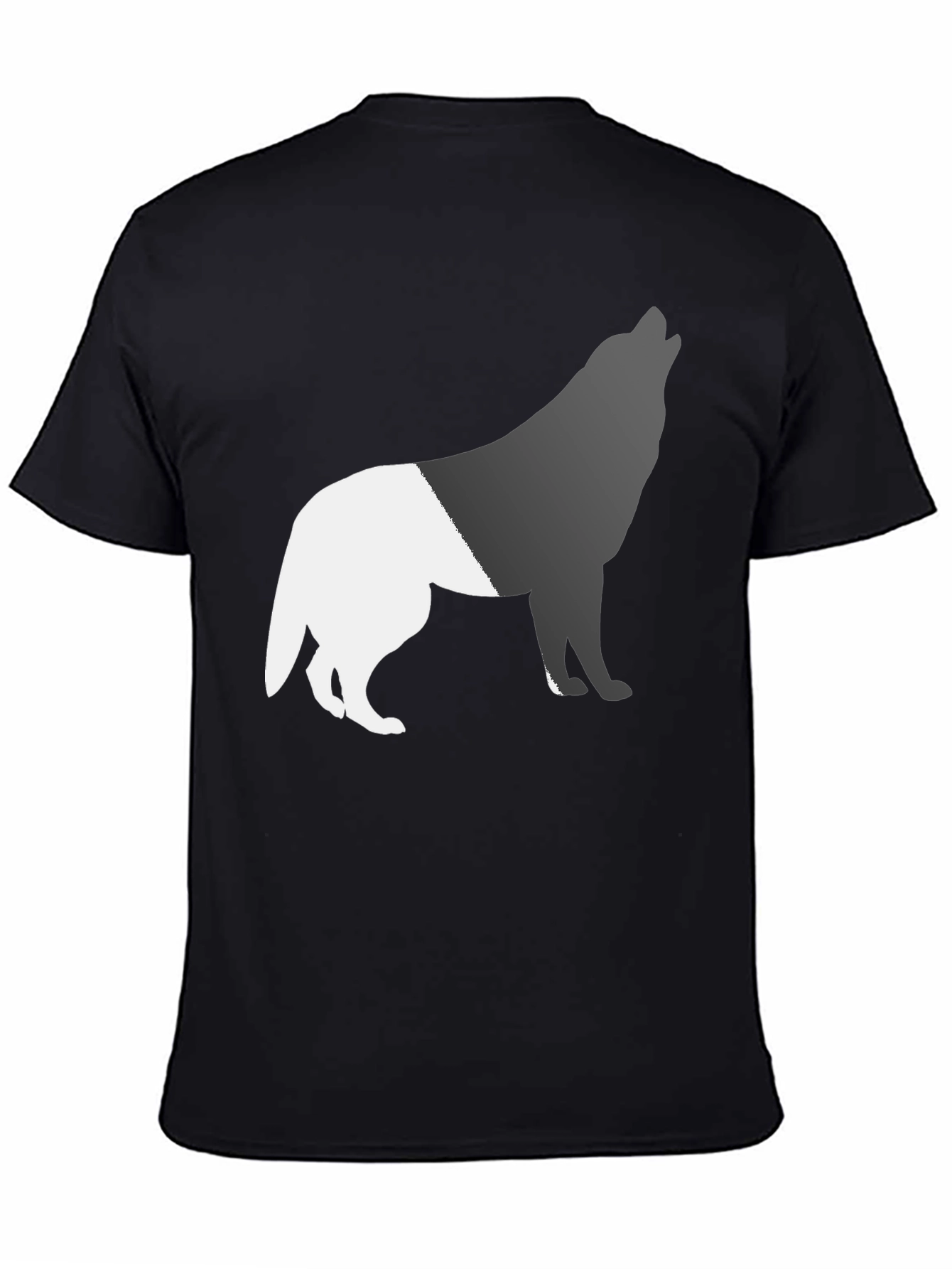 Black Two-Tone Wolf Graphic Tee - Black Cotton Blend view 4