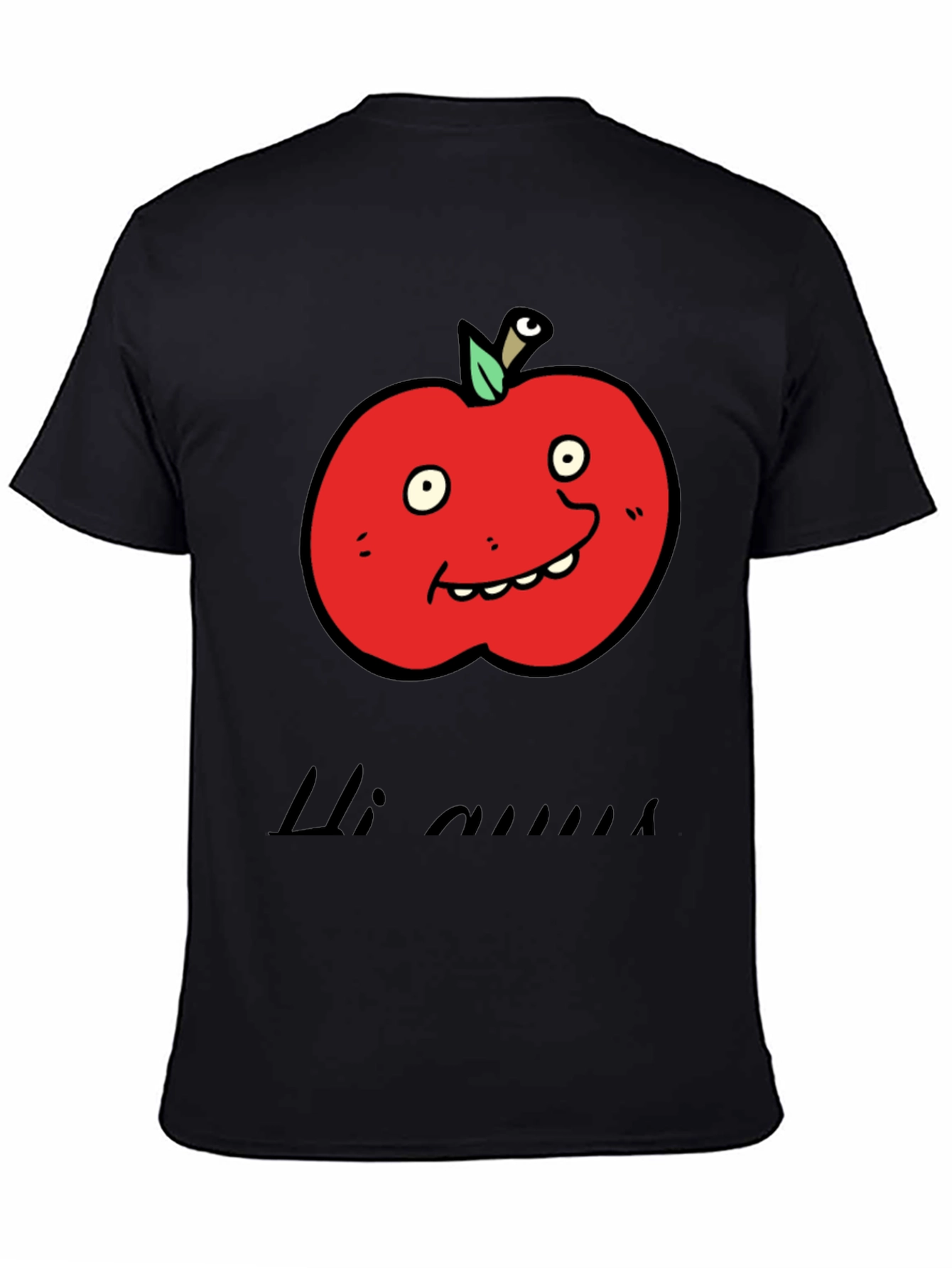 Black Cartoon Apple Graphic Tee - Funny Fruit T-Shirt view 4
