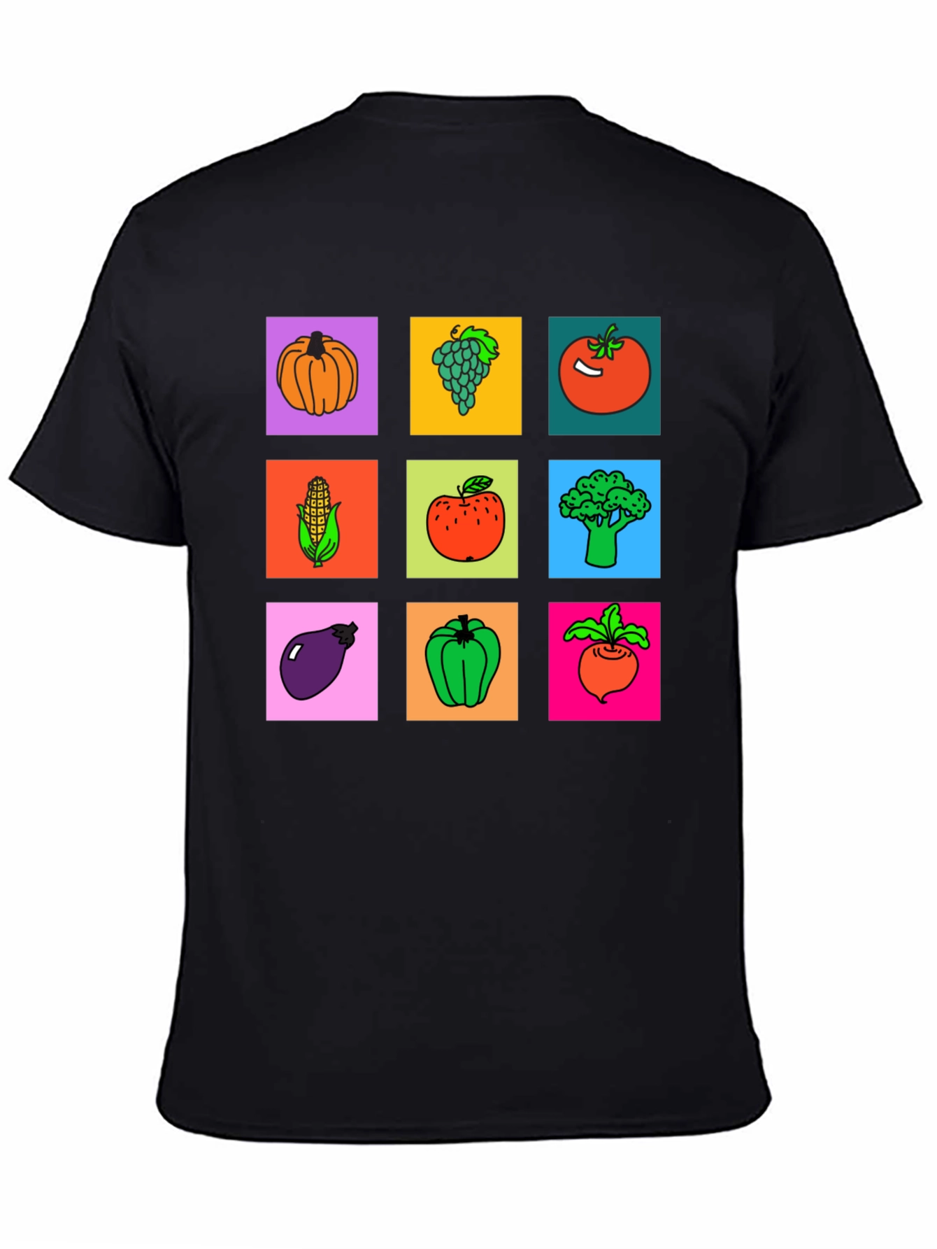 Black Vibrant Vegetable & Fruit Graphic Print T-Shirt view 4