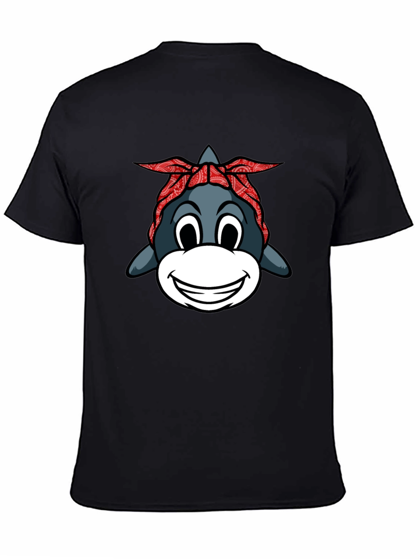 Black Funny Shark with Bandana Graphic T-Shirt view 4