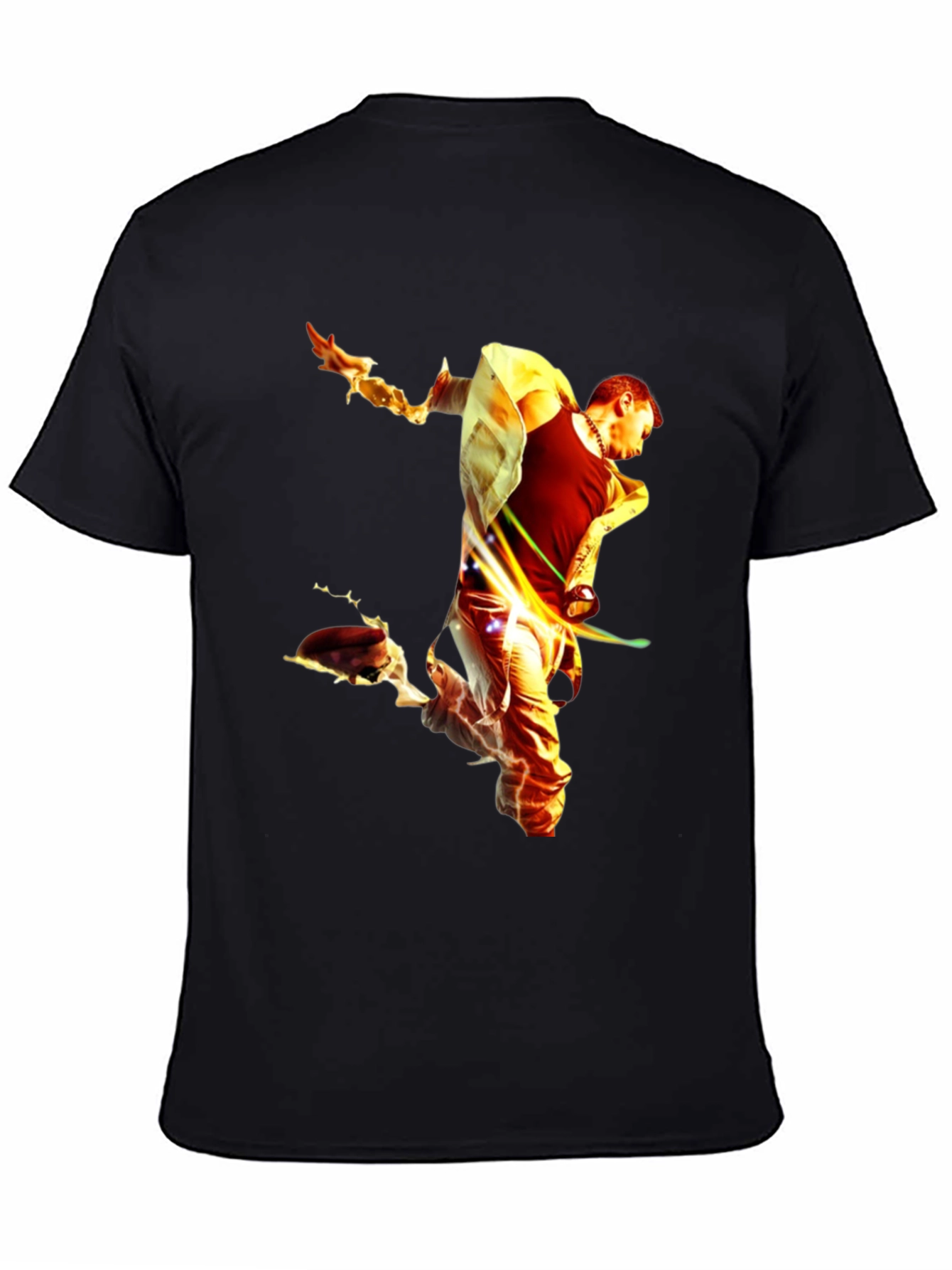 Black Fiery Man Graphic Black T-Shirt view 4