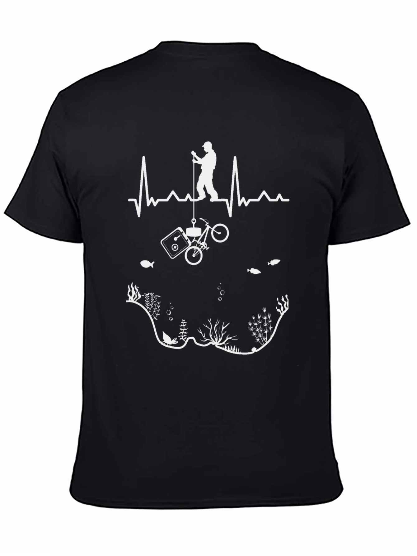 Black Fishing Lover T-Shirt - Black Cotton Angler Design view 4