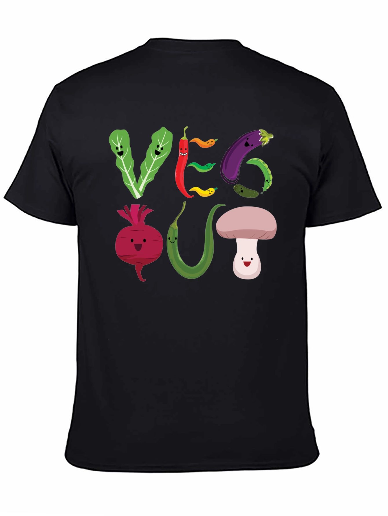 Black Veg Out T-Shirt - Cute Cartoon Vegetables view 4
