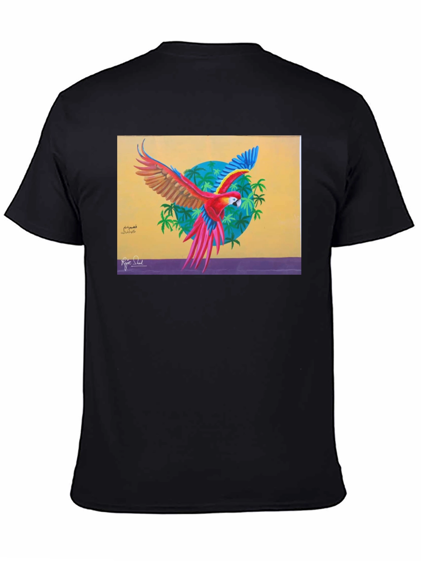 Black Tropical Parrot Graphic Tee - Vivid Art Print view 4