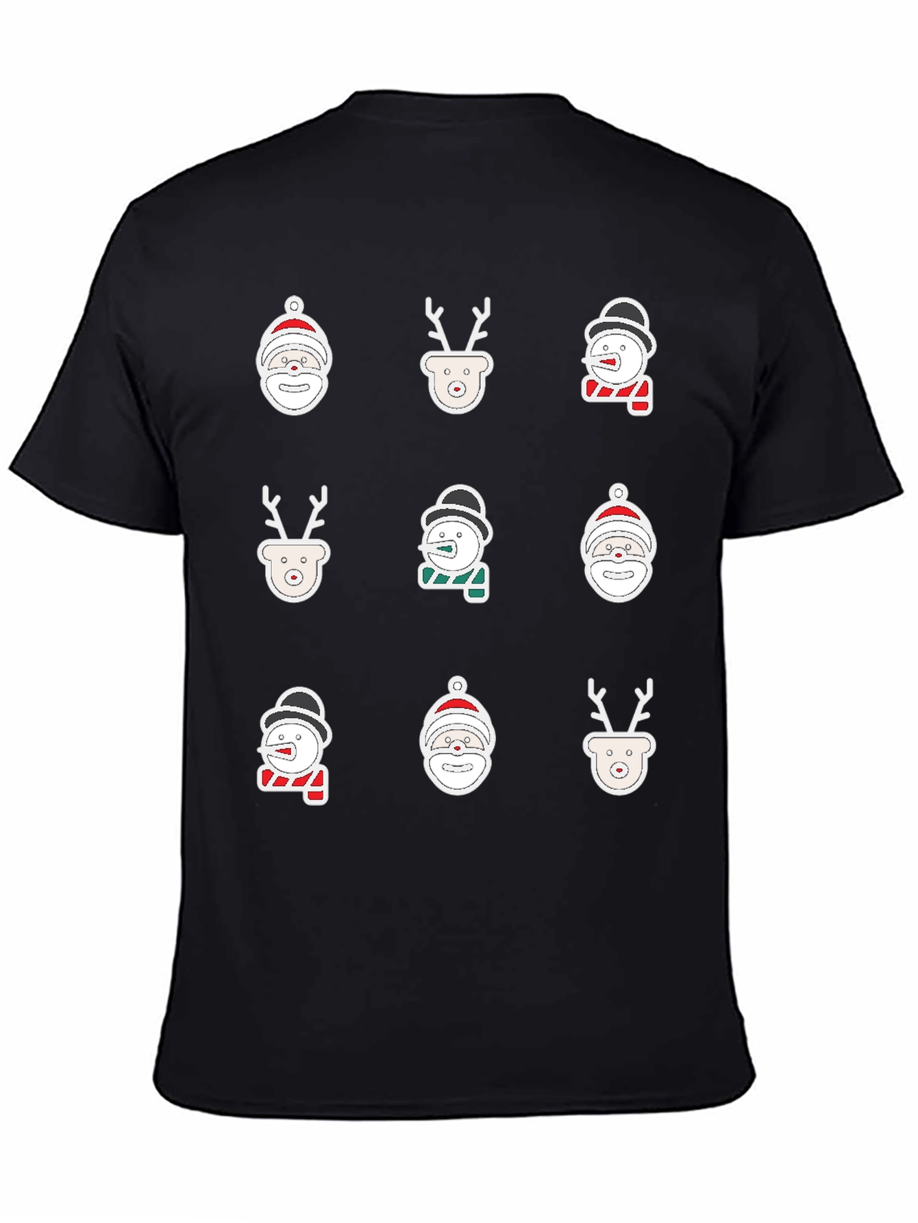Black Festive Holiday Icons Black T-Shirt view 4