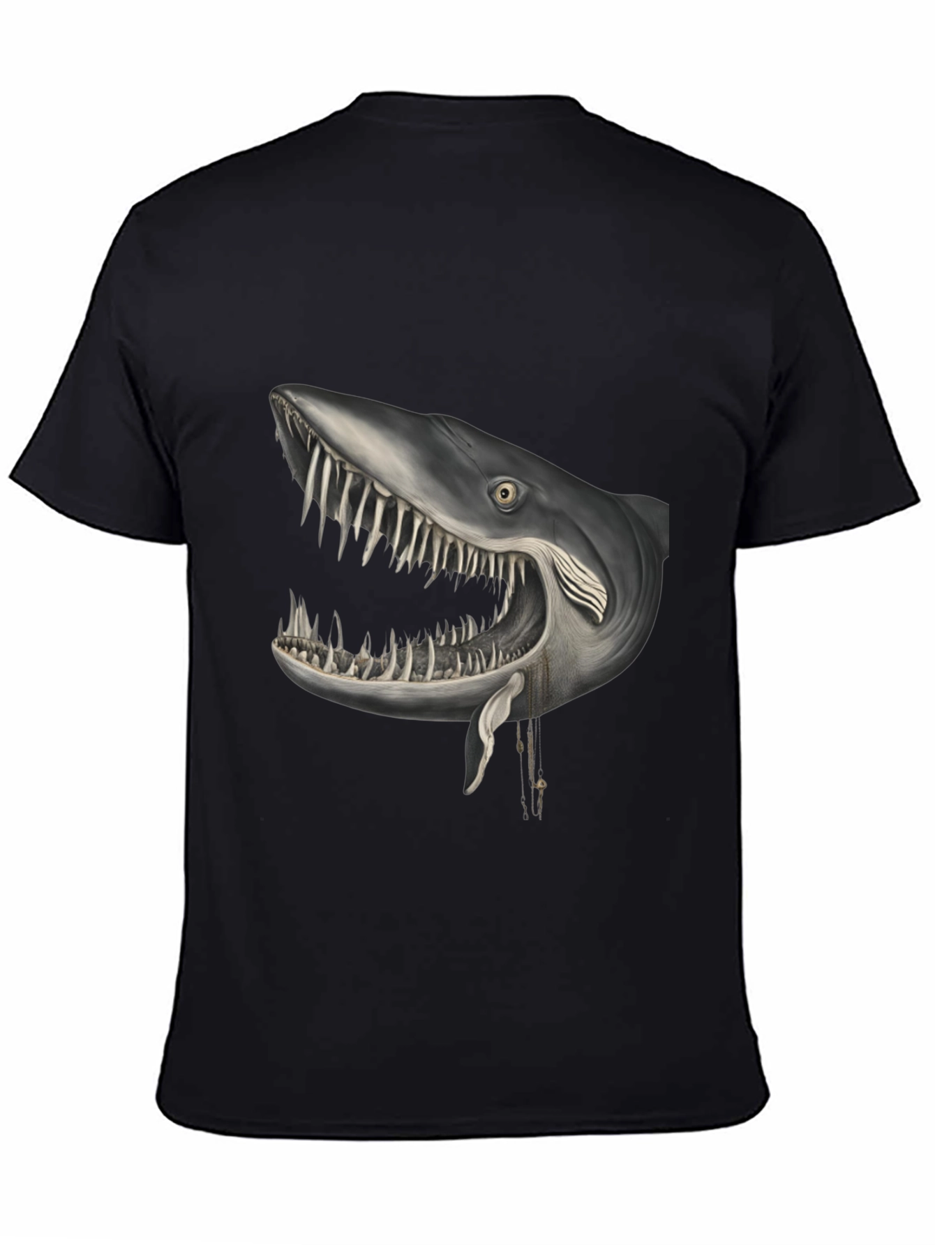 Black Shark Head Graphic Print Crew Neck T-Shirt view 4