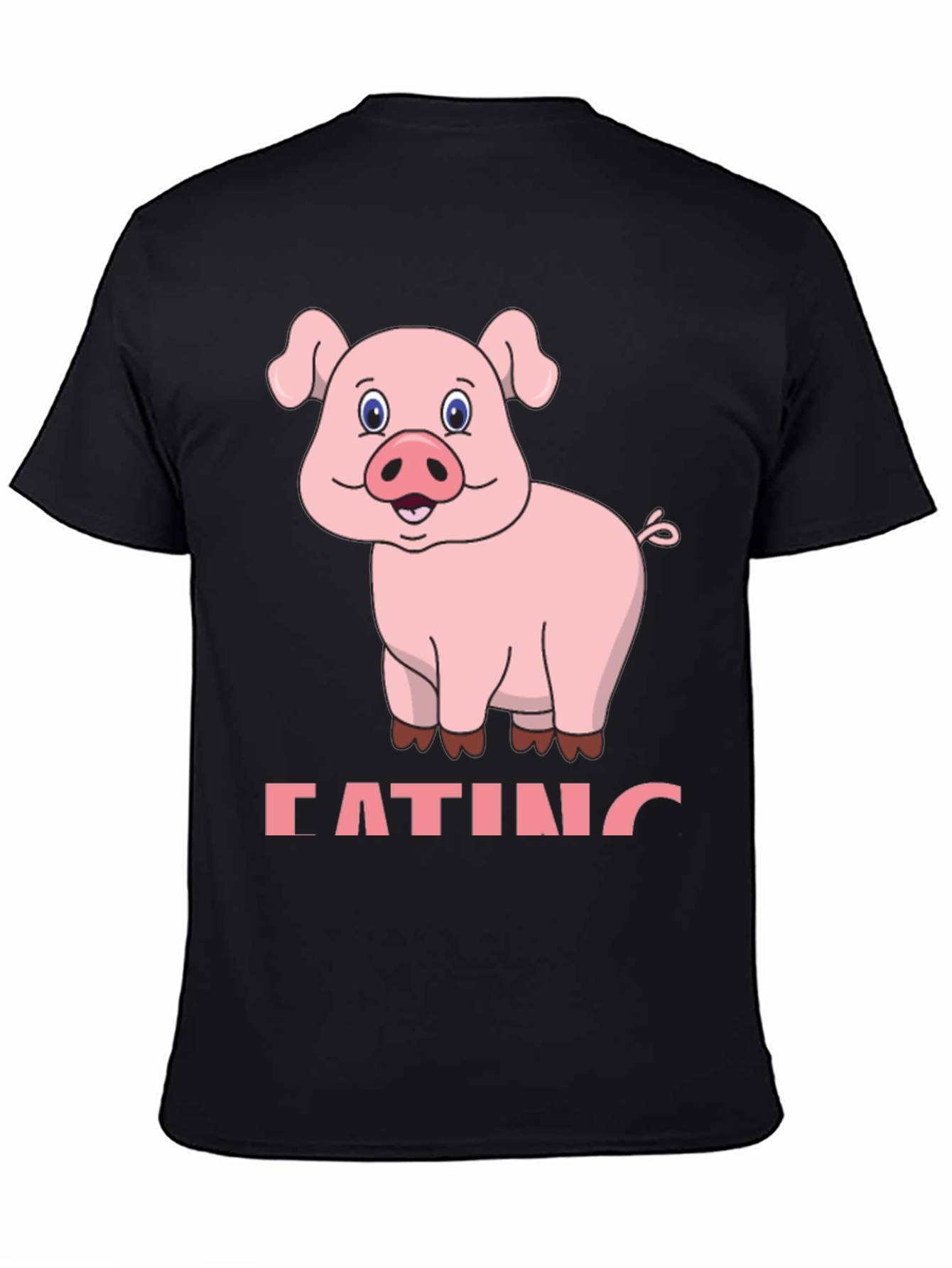 Black Funny Pig Eating Cartoon Graphic T-Shirt view 4