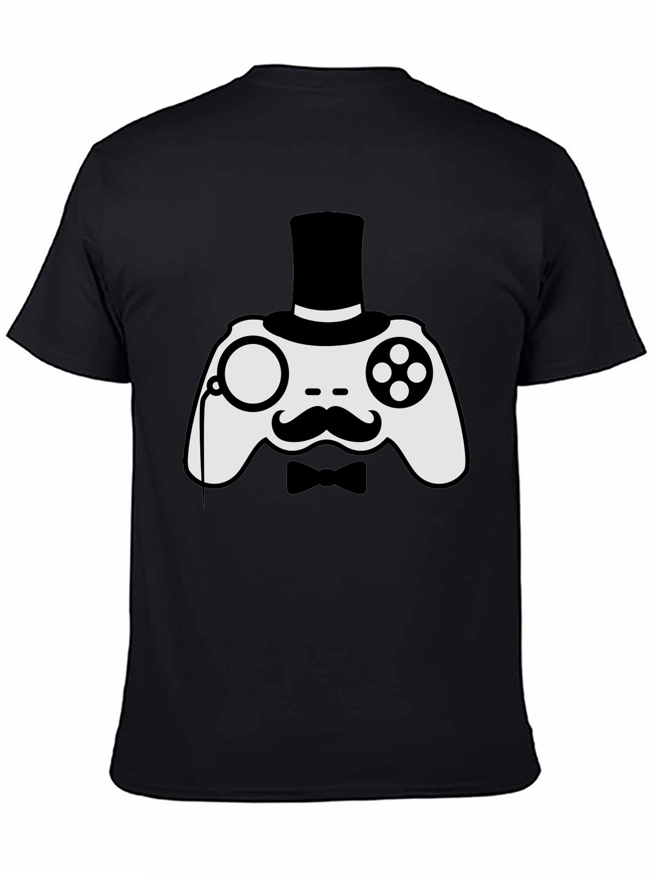 Black Gentleman Gamer T-Shirt - Controller with Monocle & Top Hat view 4