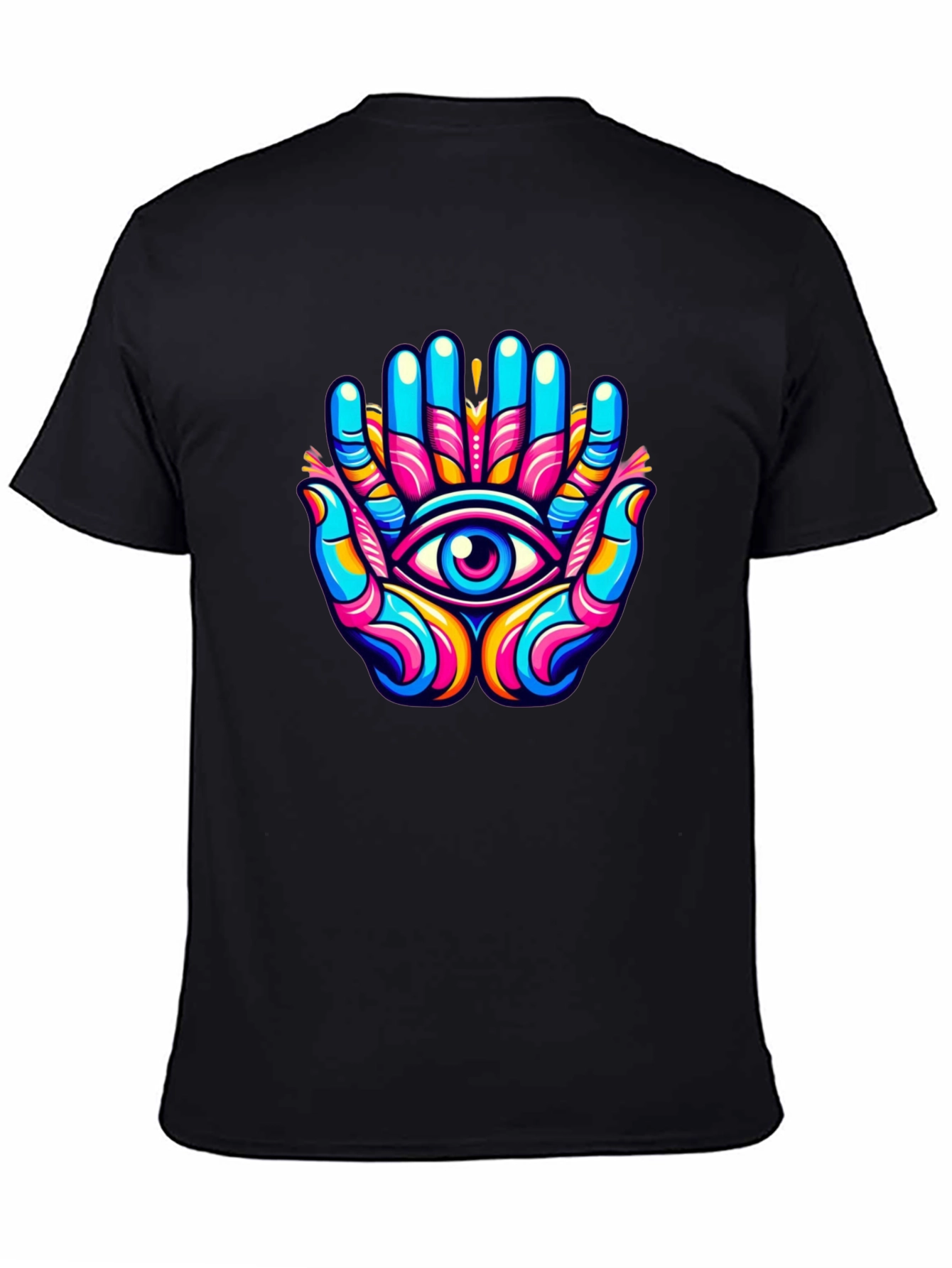 Black Vivid Eye Hands Graphic Black T-Shirt view 4