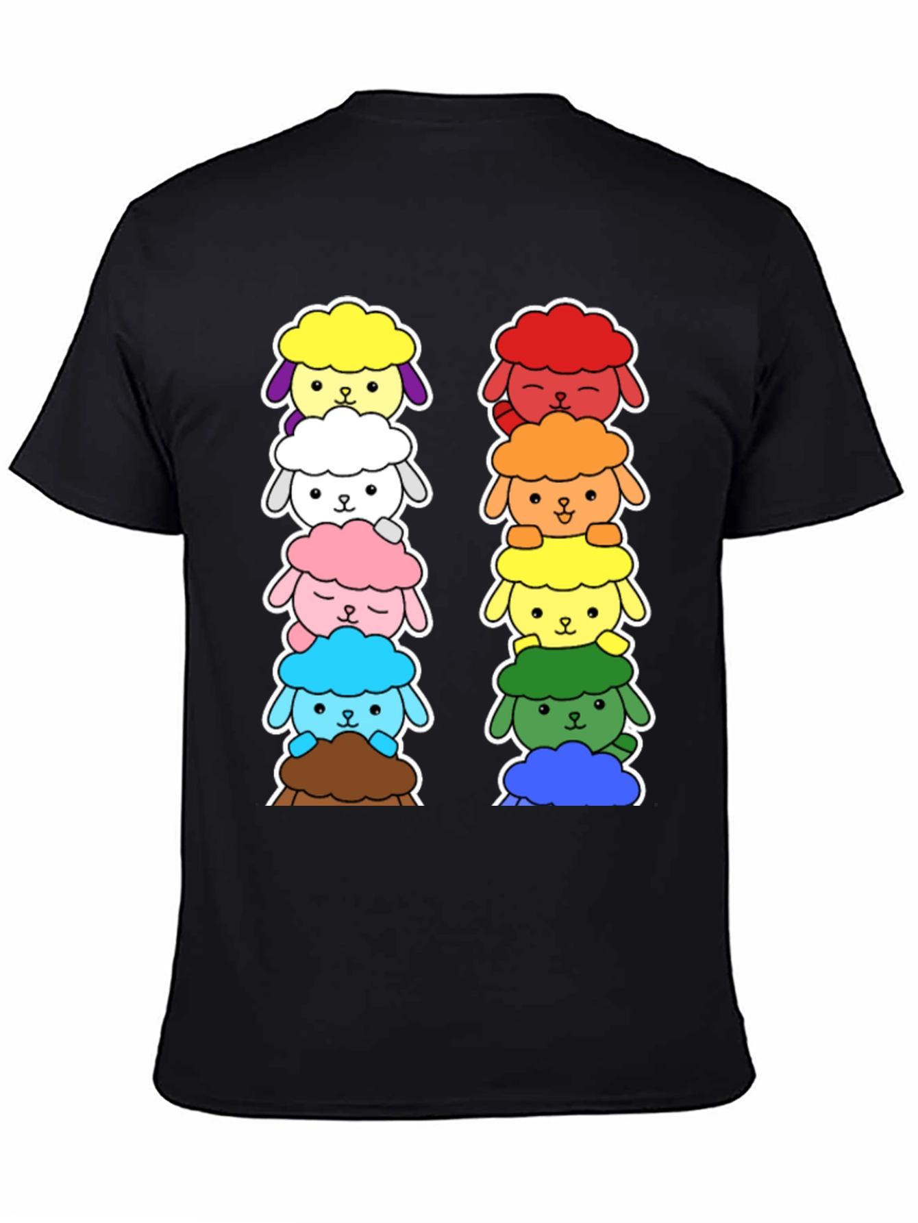 Black Rainbow Sheep Stack T-Shirt - Cute & Unique! view 4