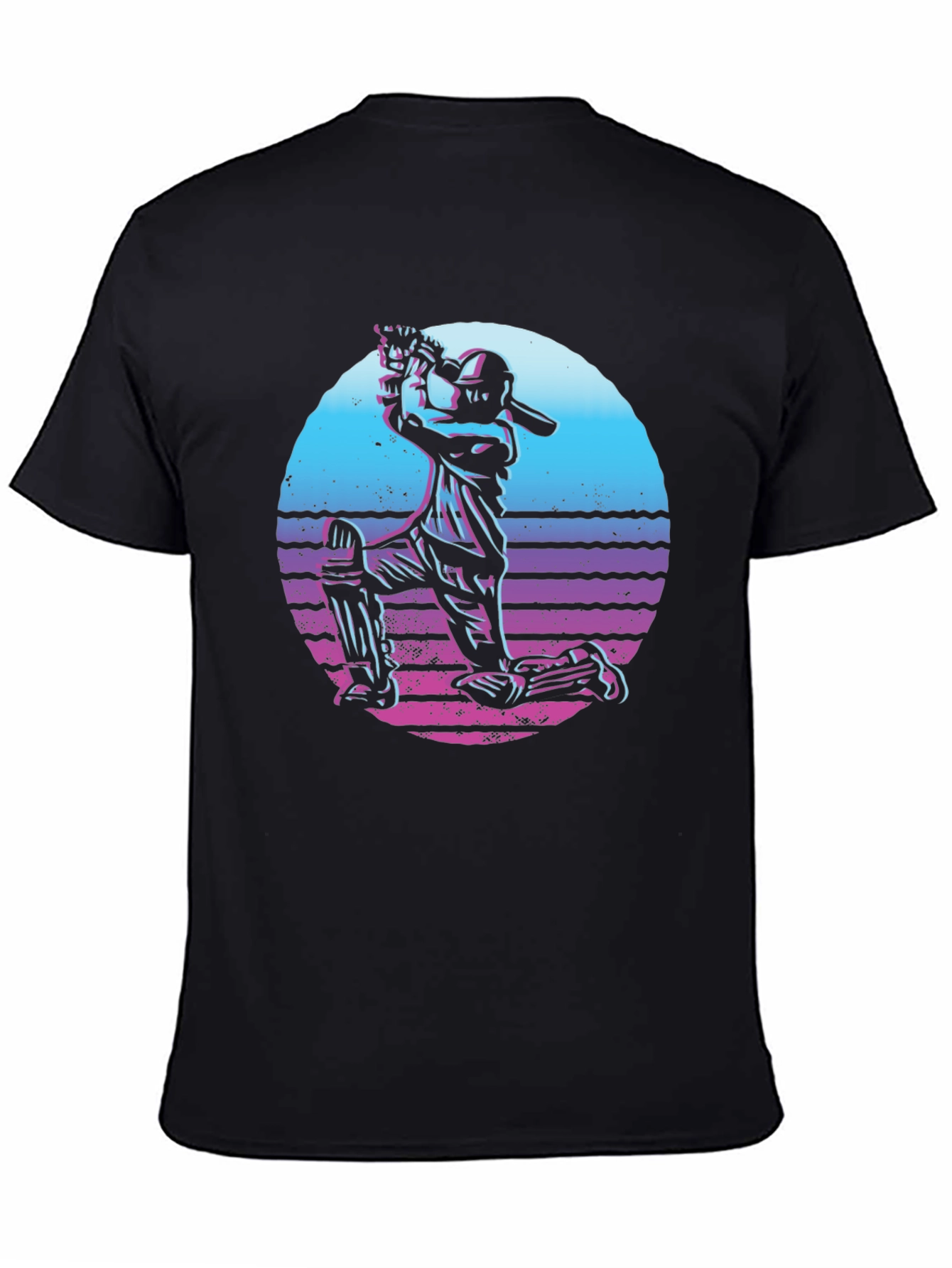 Black Retro Cricket Player T-Shirt - Black view 4