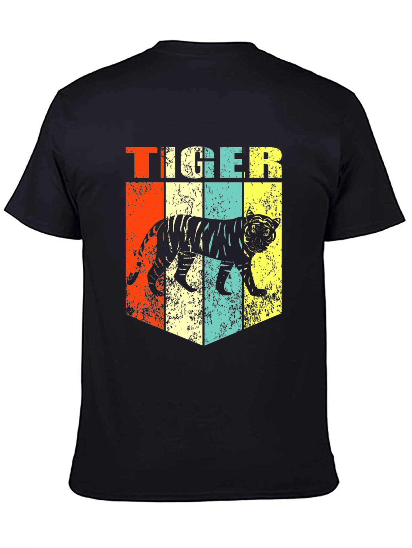 Black Retro Tiger Graphic Print Men's Black T-Shirt view 4