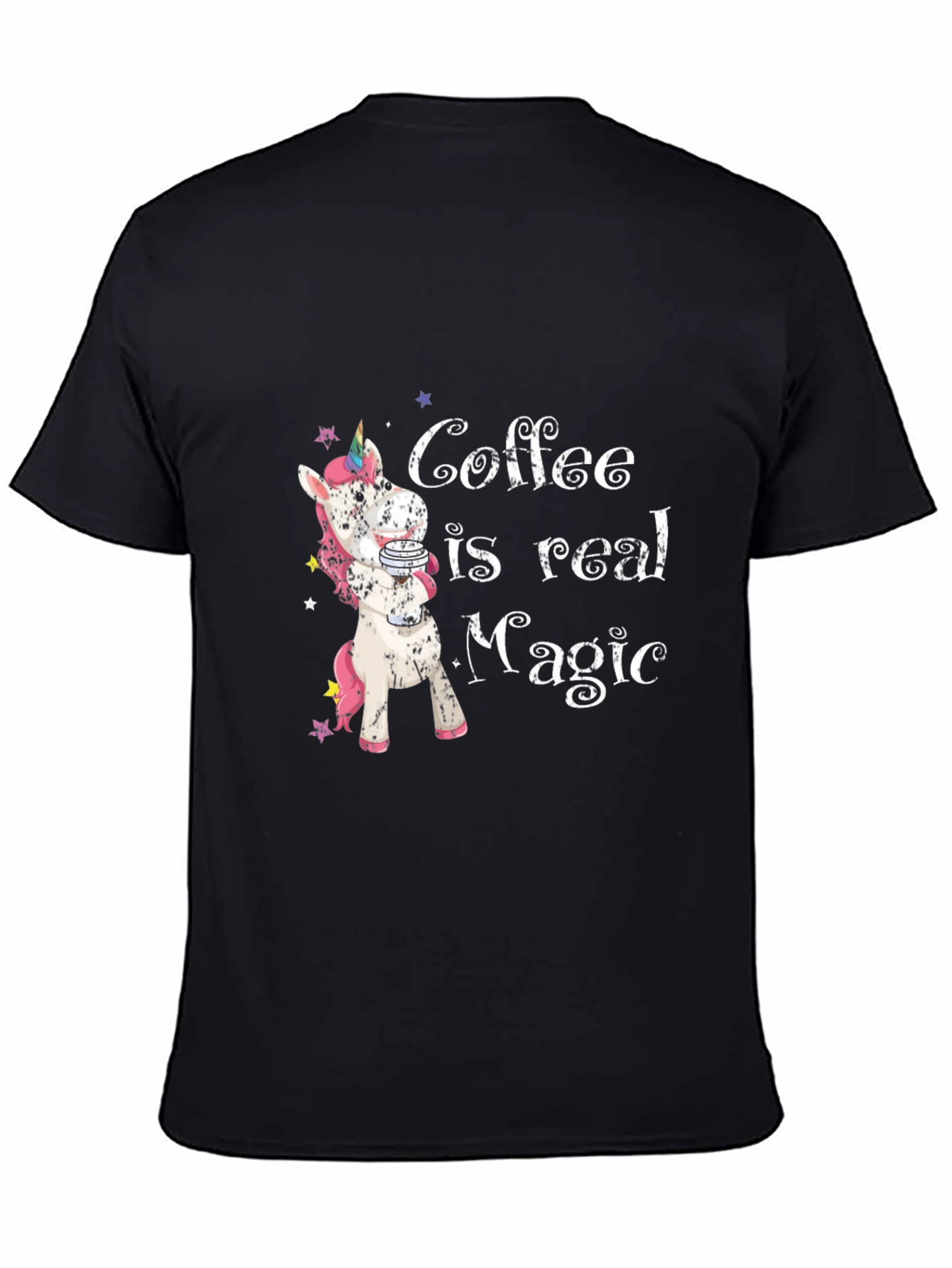 Black Coffee is Real Magic T-Shirt - Unicorn Design view 4