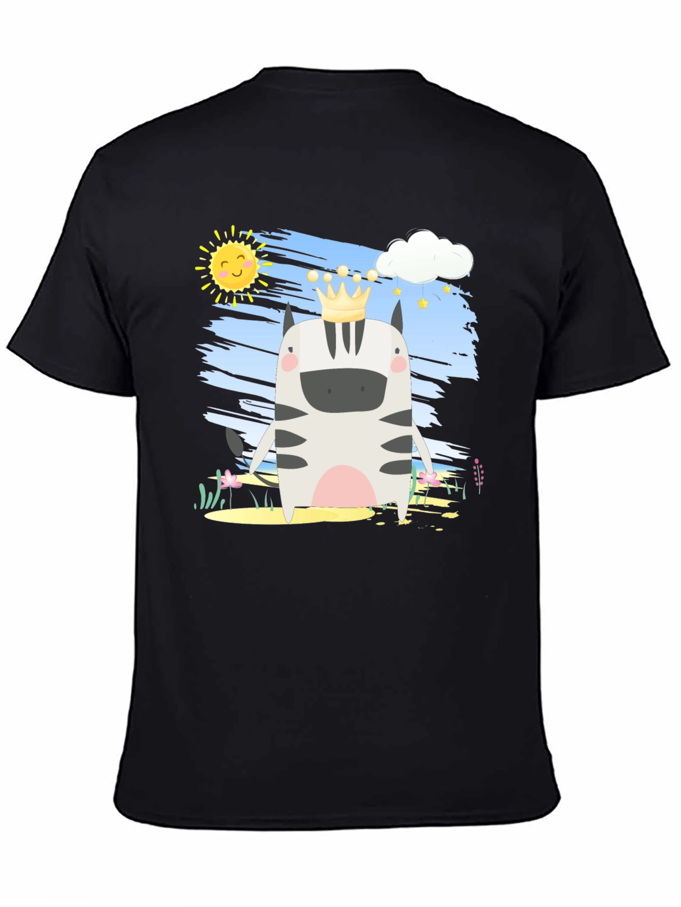 Black Zebra King T-Shirt - Cartoon Animal Tee view 4