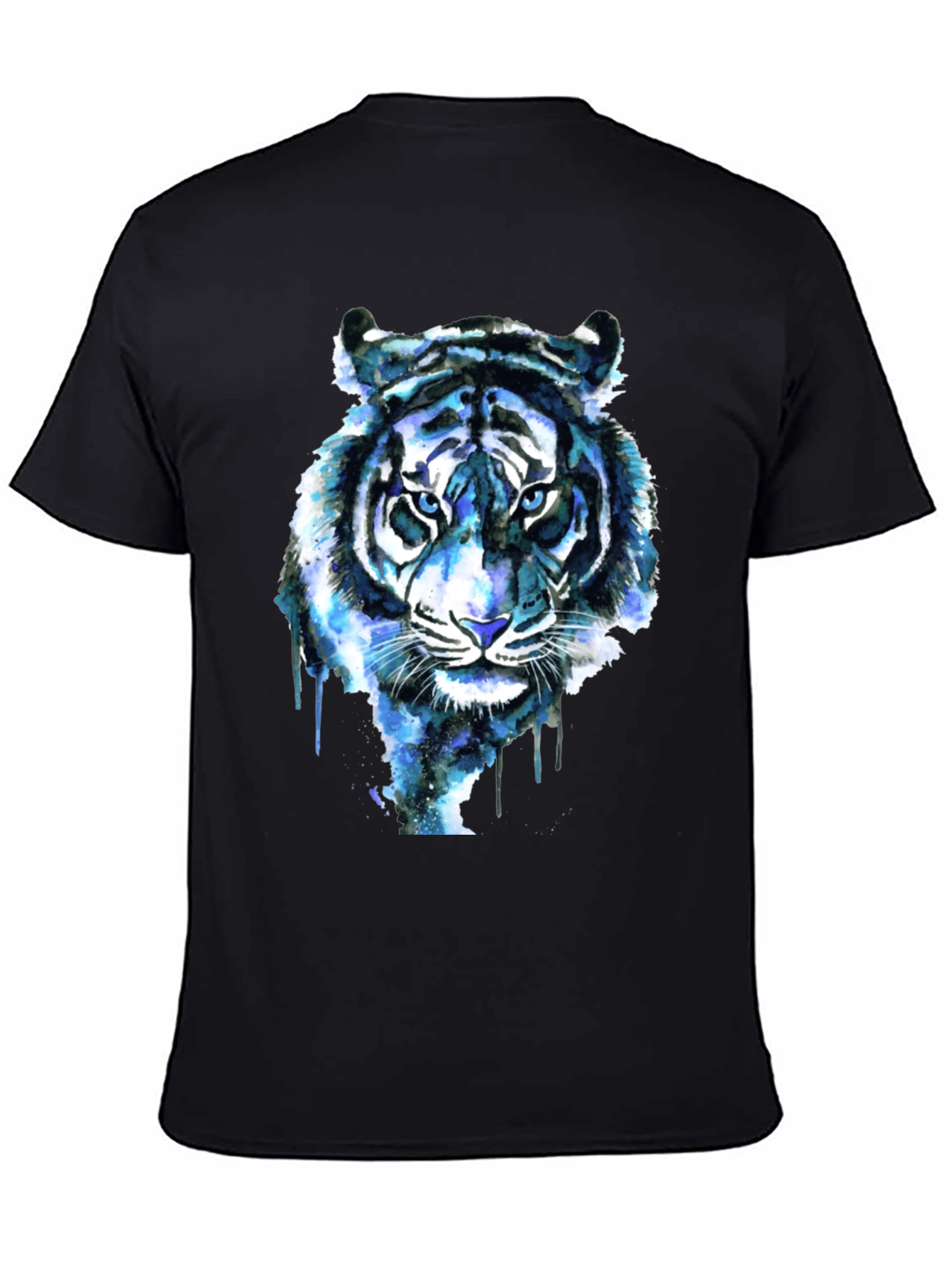 Black Blue Tiger Graphic Tee - Cool Watercolor Design view 4