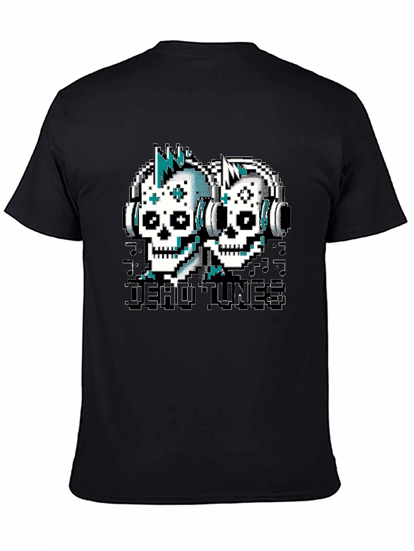 Black Dead Tunes Pixel Art Skull T-Shirt view 4