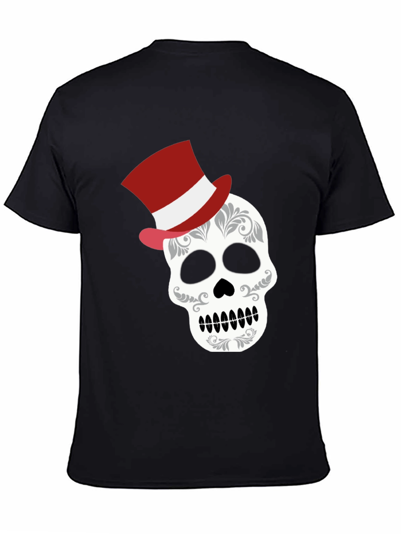 Black Skull Top Hat Graphic Tee - Unique Fashion view 4