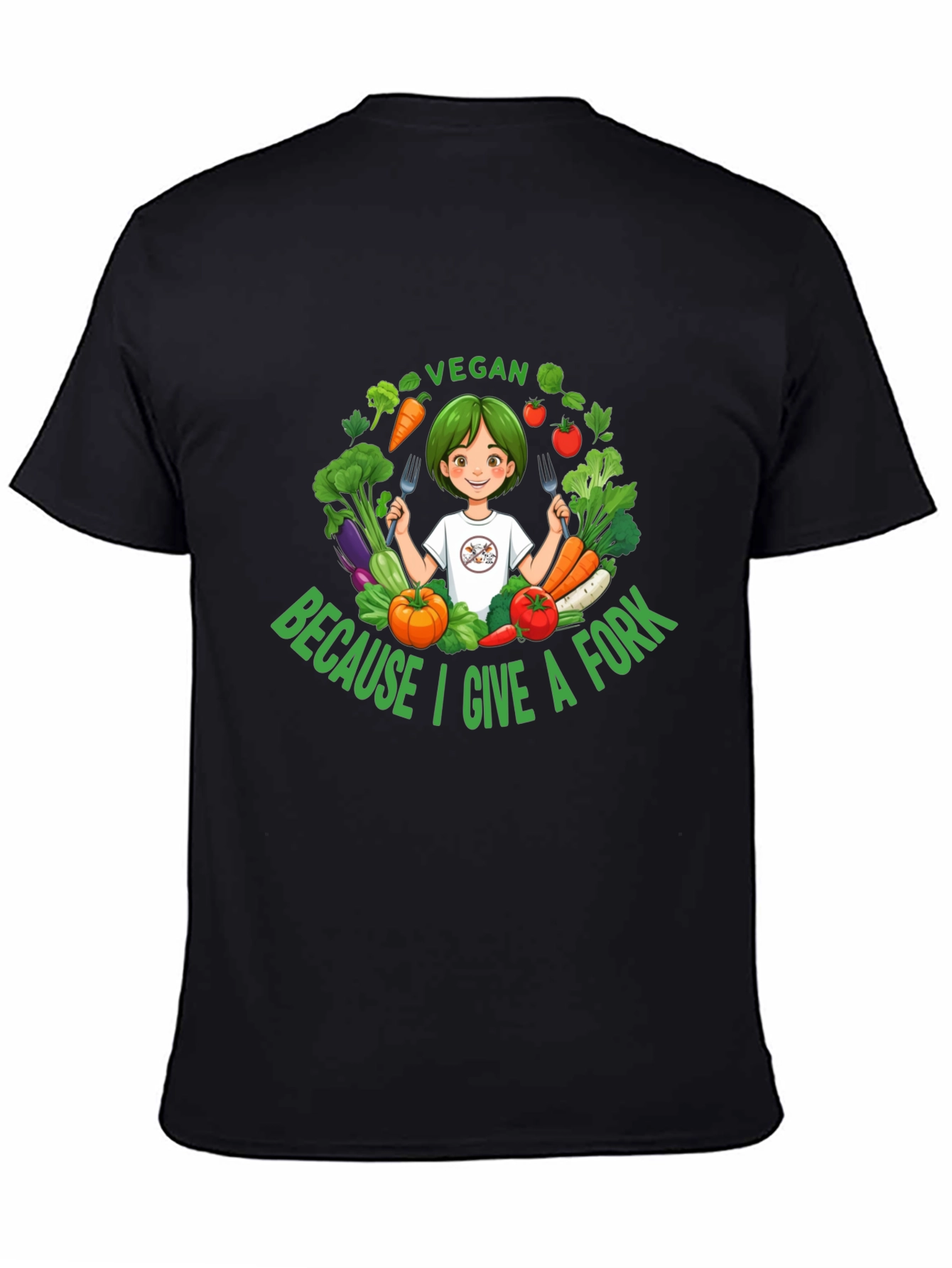 Black Vegan Give a Fork T-Shirt - Unisex Design view 4