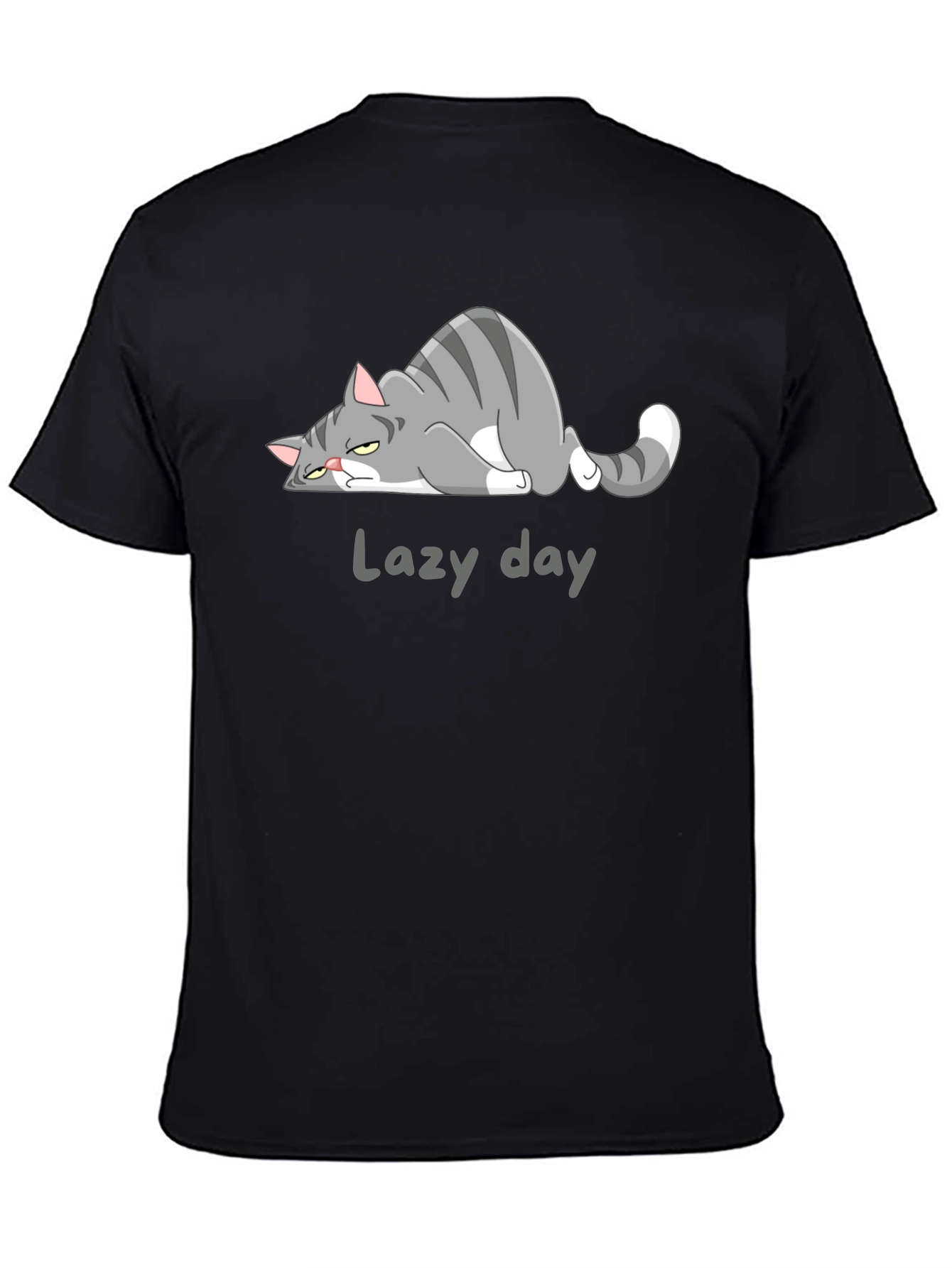 Black Lazy Day Cat Graphic Tee - Black Casual T-Shirt view 4