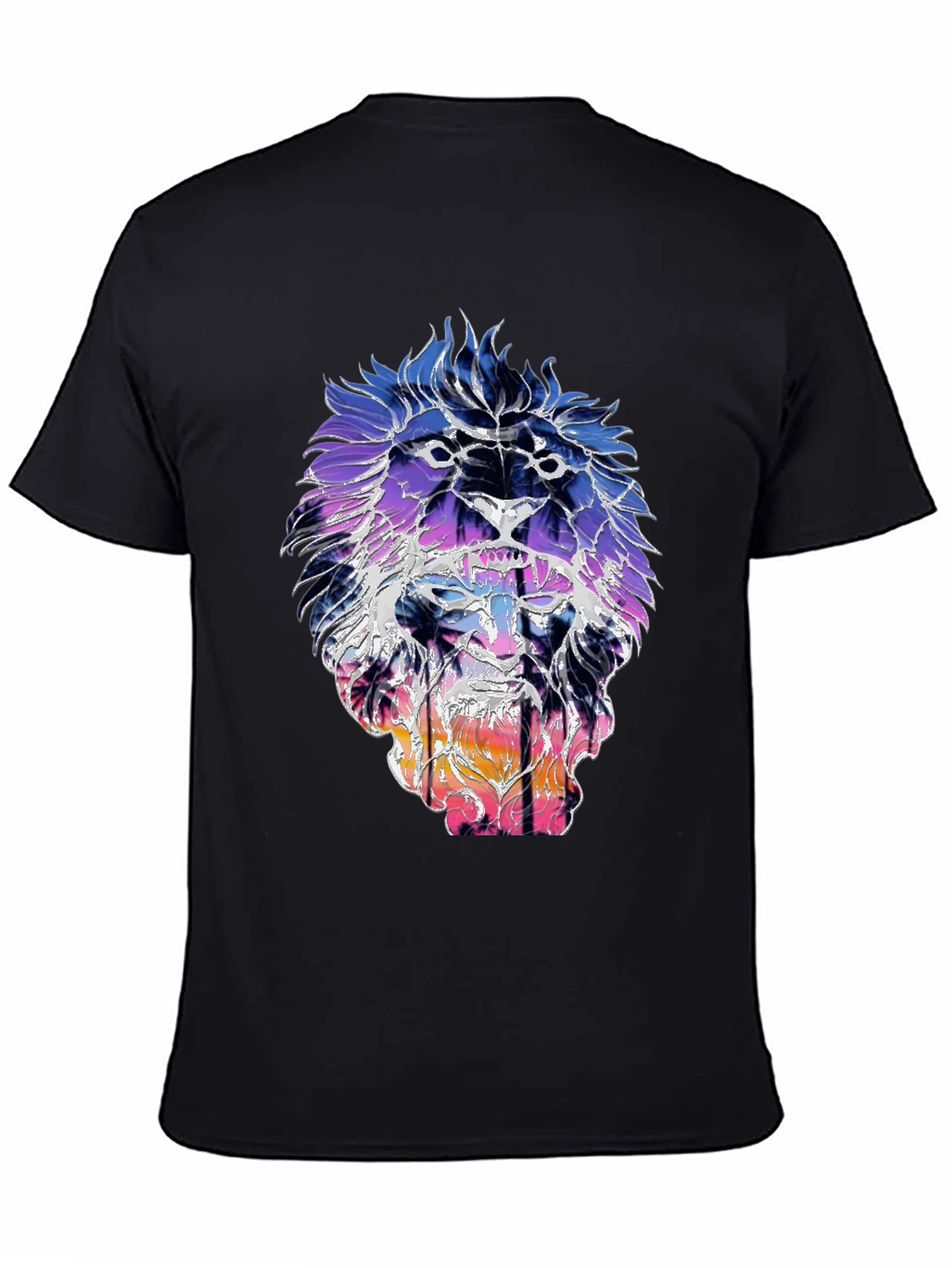 Black Lion Sunset Graphic Tee - Trendy Men's Black T-Shirt view 4