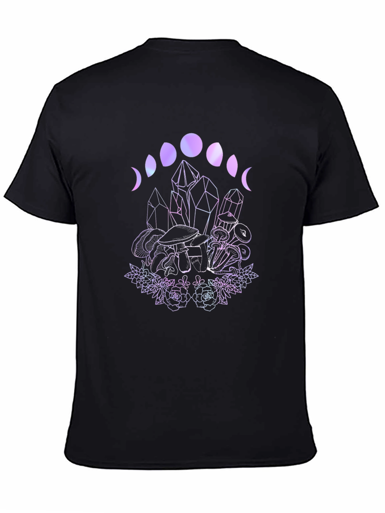 Black Mystic Moon Phase Mushroom Graphic T-Shirt view 4