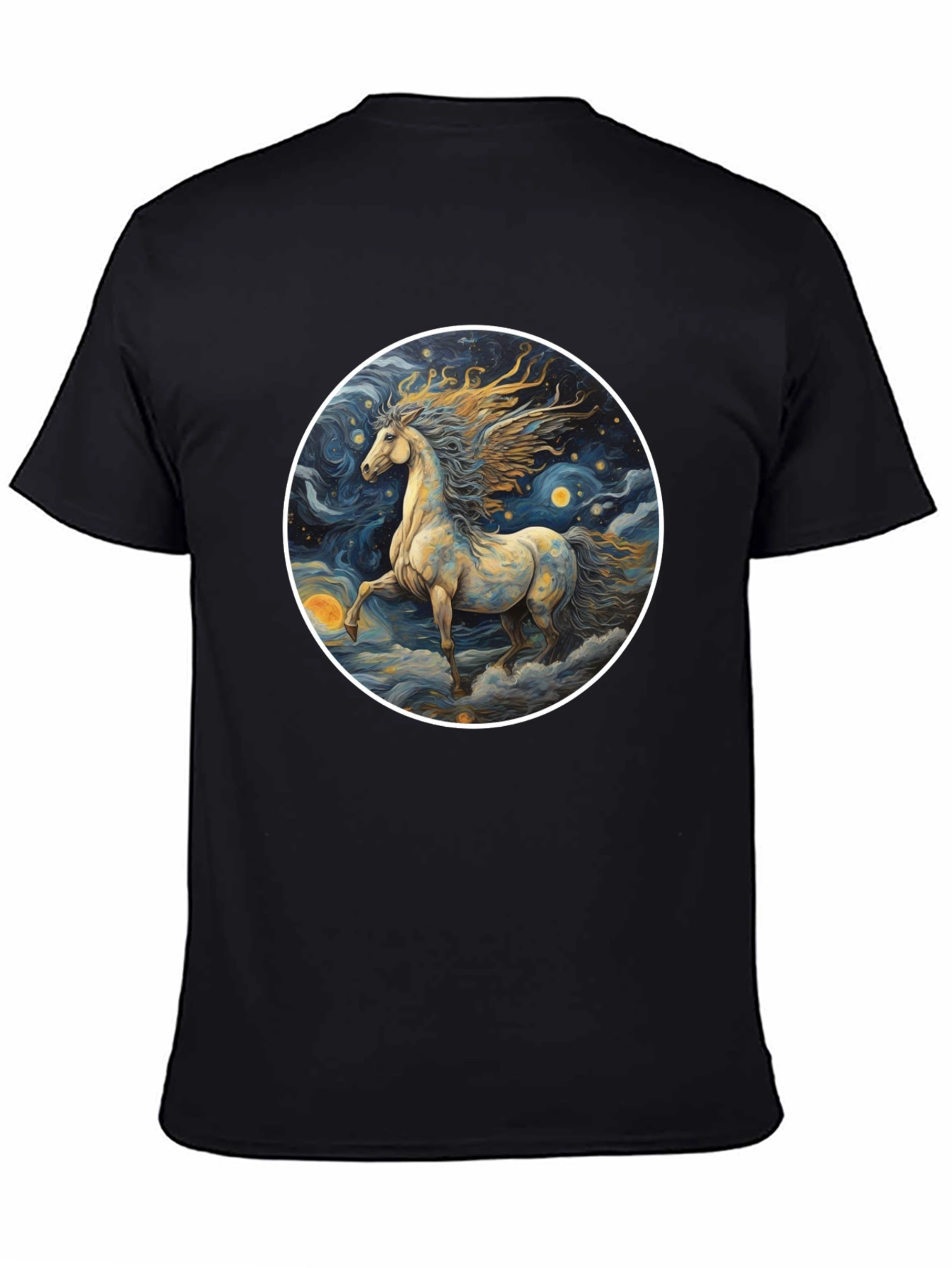 Black Celestial Horse Graphic Tee - Starry Night Design view 4